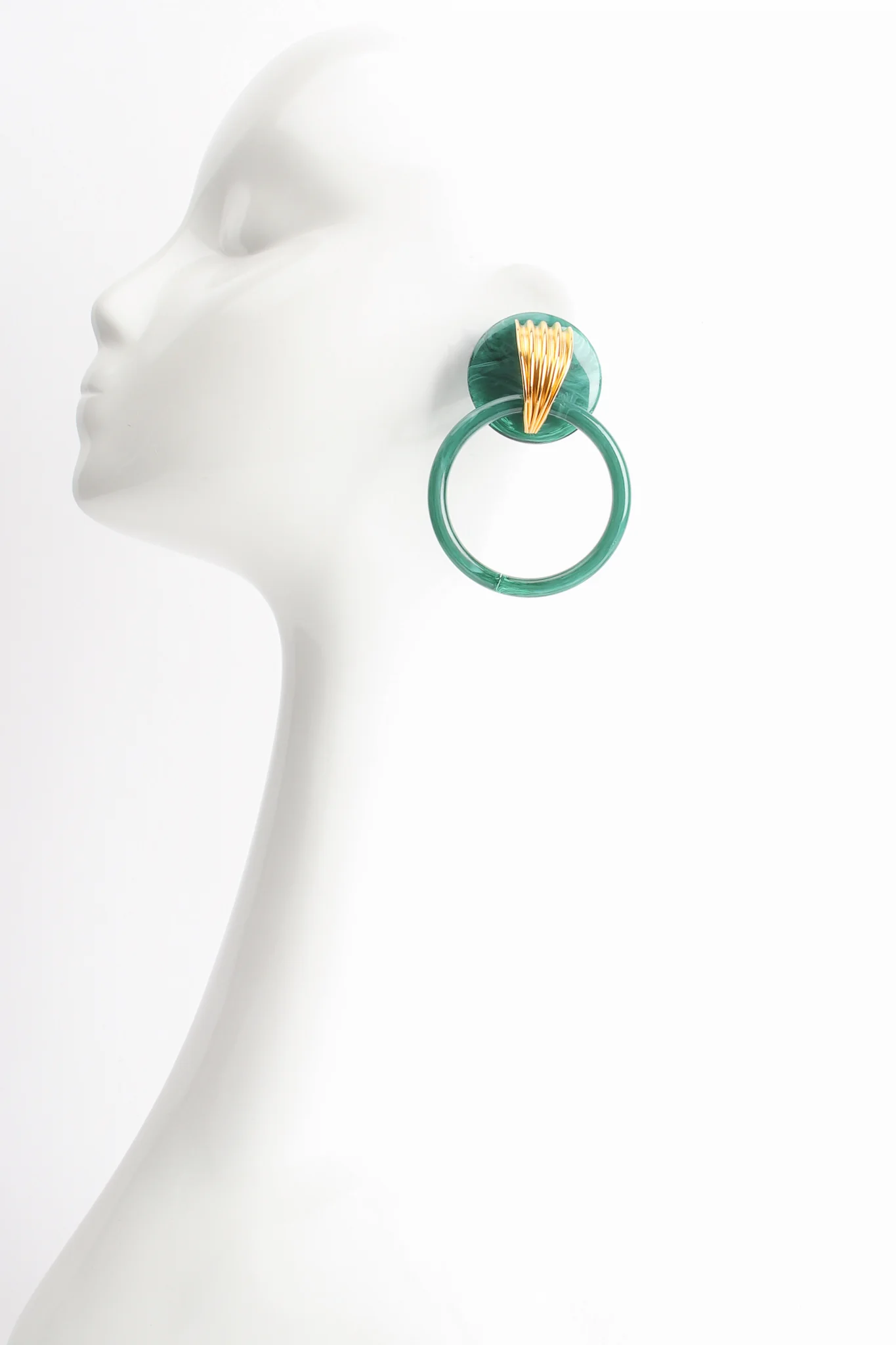 Faux Malachite Hoop Drop Earrings - Image 2
