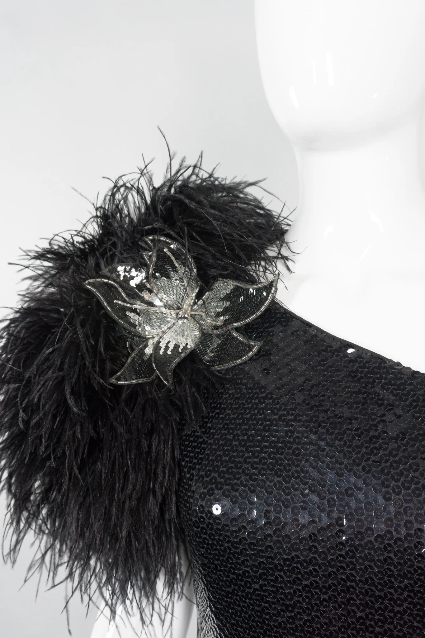 Feather One-Shoulder Sequin Gown - Image 10