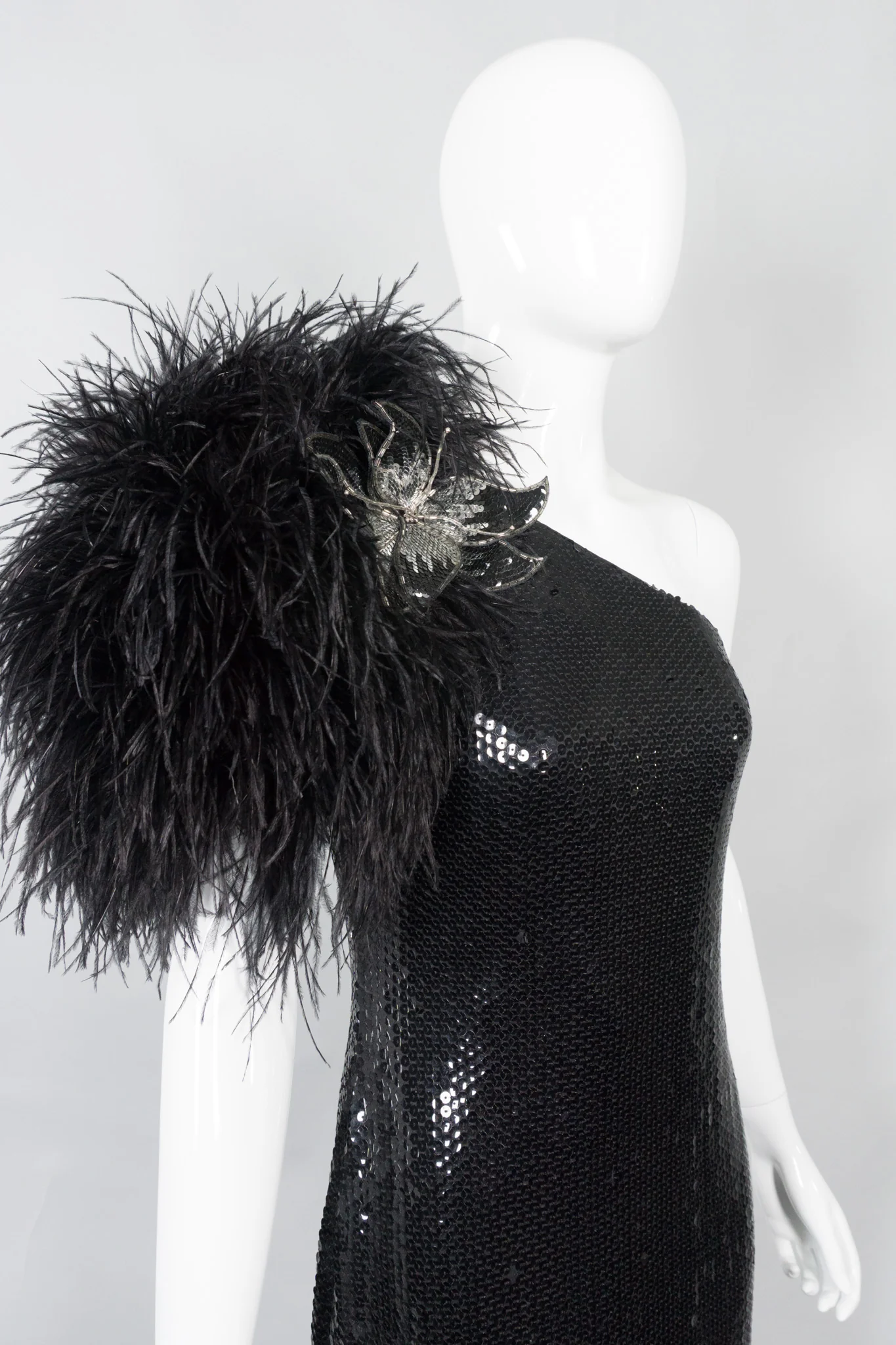 Feather One-Shoulder Sequin Gown - Image 2