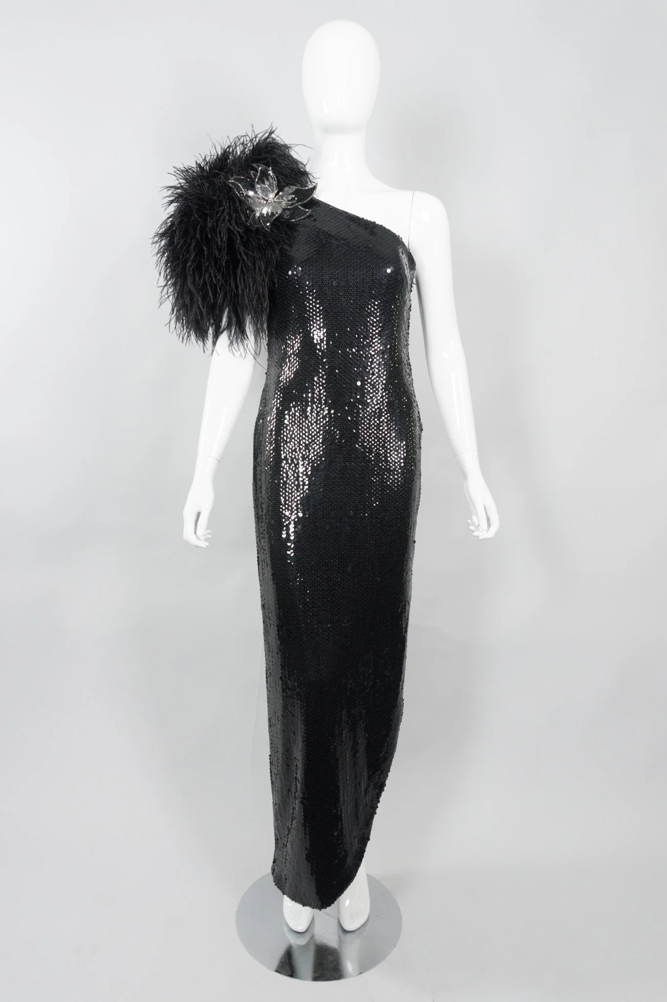 Feather One-Shoulder Sequin Gown - Image 3