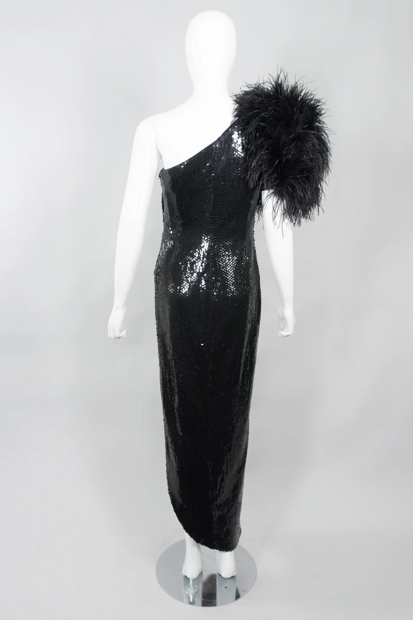 Feather One-Shoulder Sequin Gown - Image 7