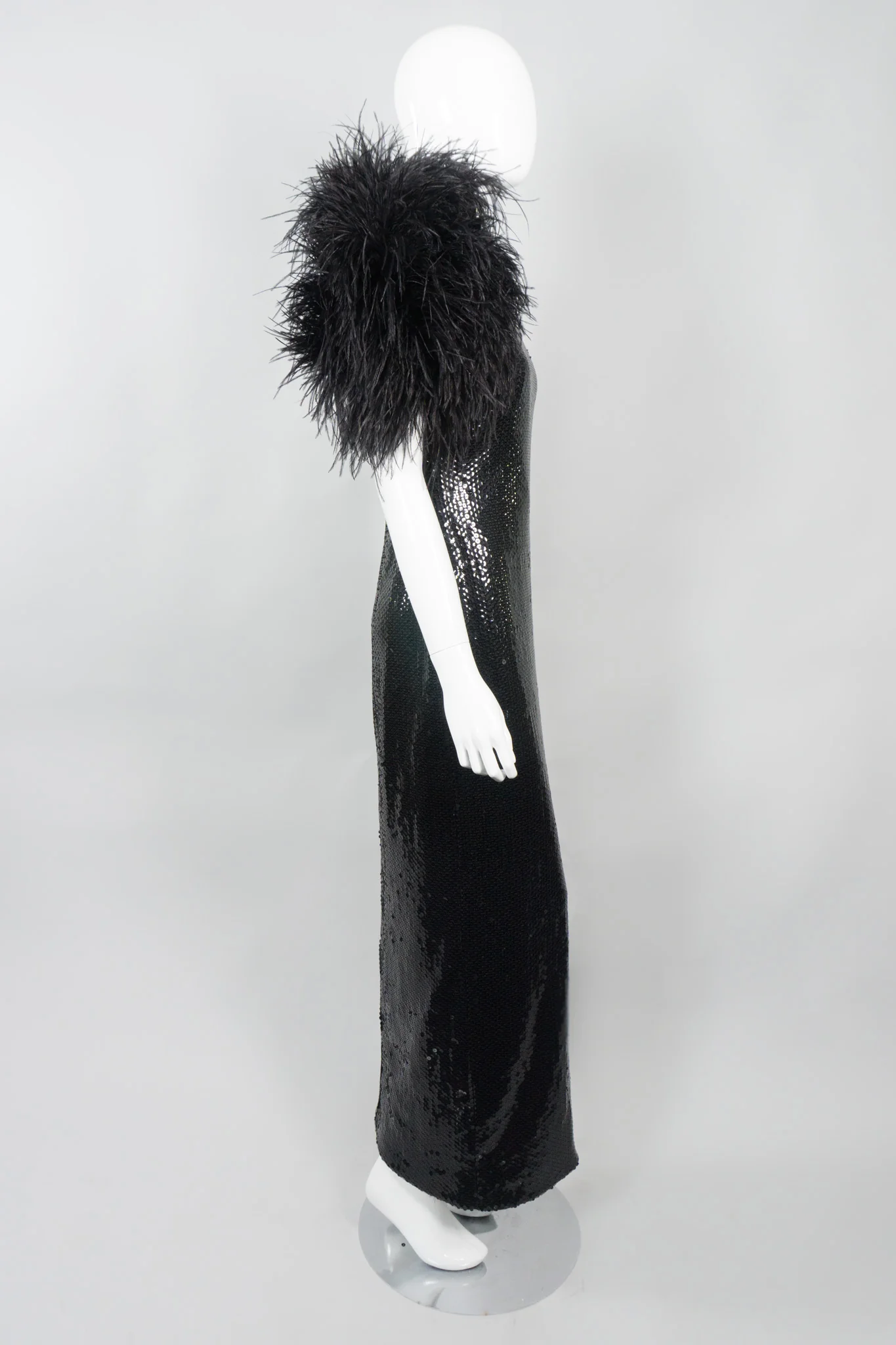 Feather One-Shoulder Sequin Gown - Image 9