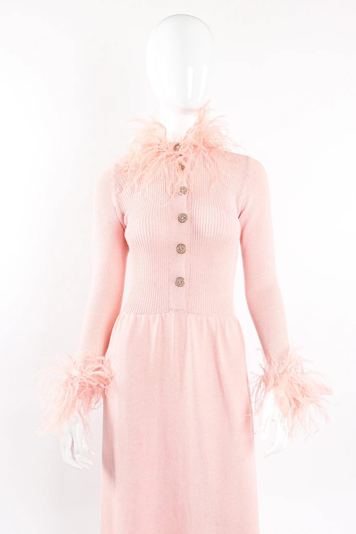 Feather Trim Sweater Knit Dress - Image 3