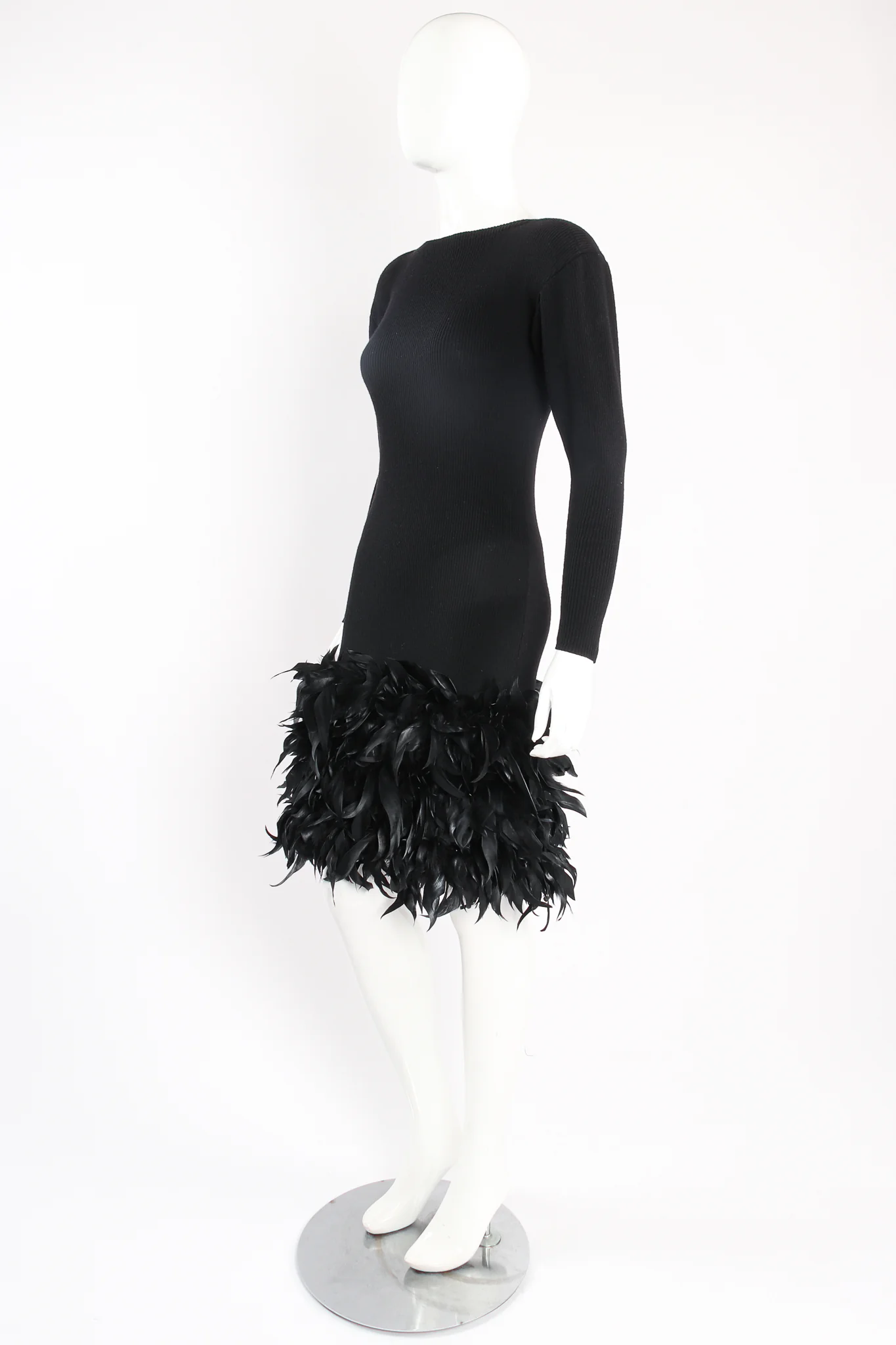 Feather Trimmed Sweater Knit Dress - Image 2