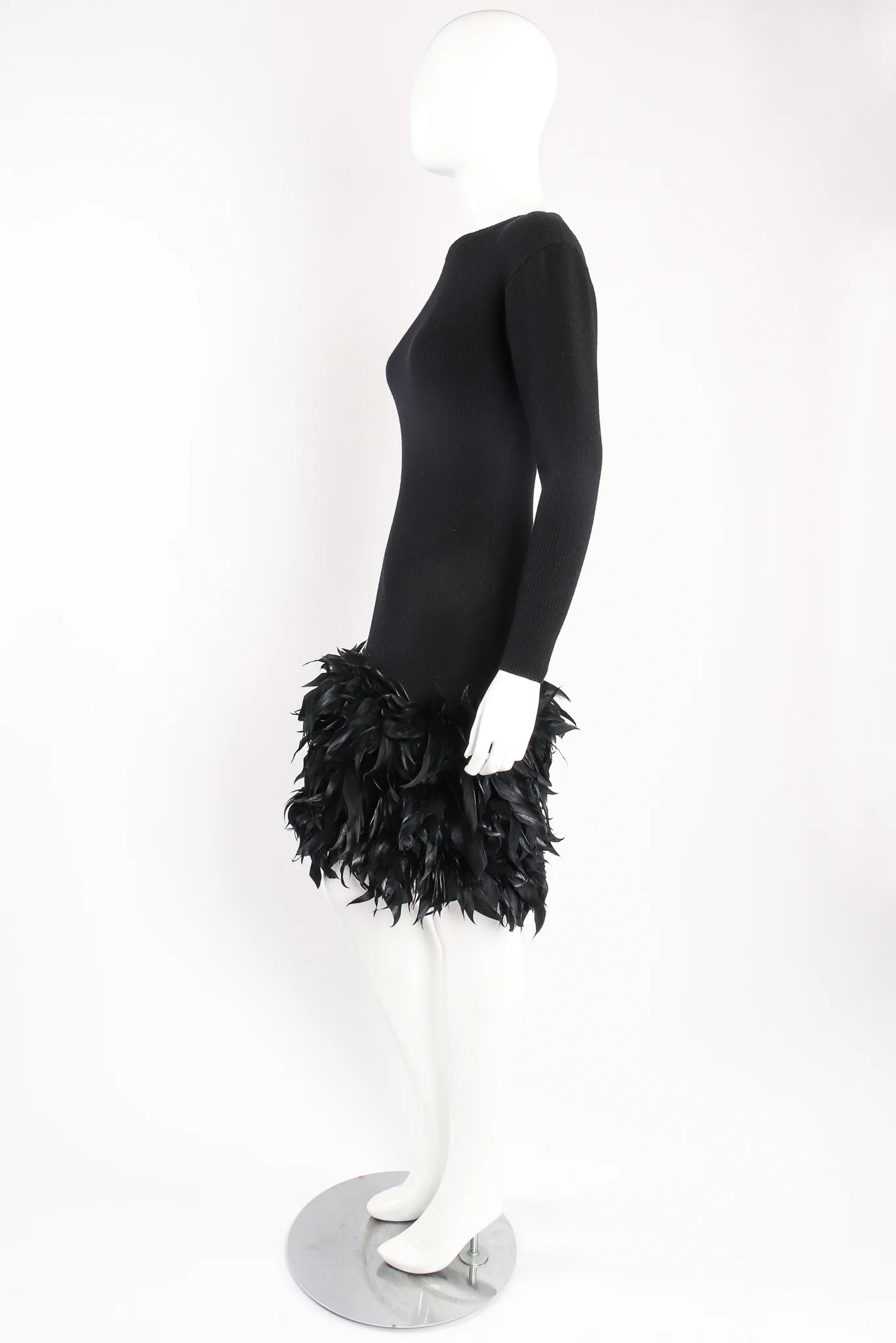 Feather Trimmed Sweater Knit Dress - Image 4
