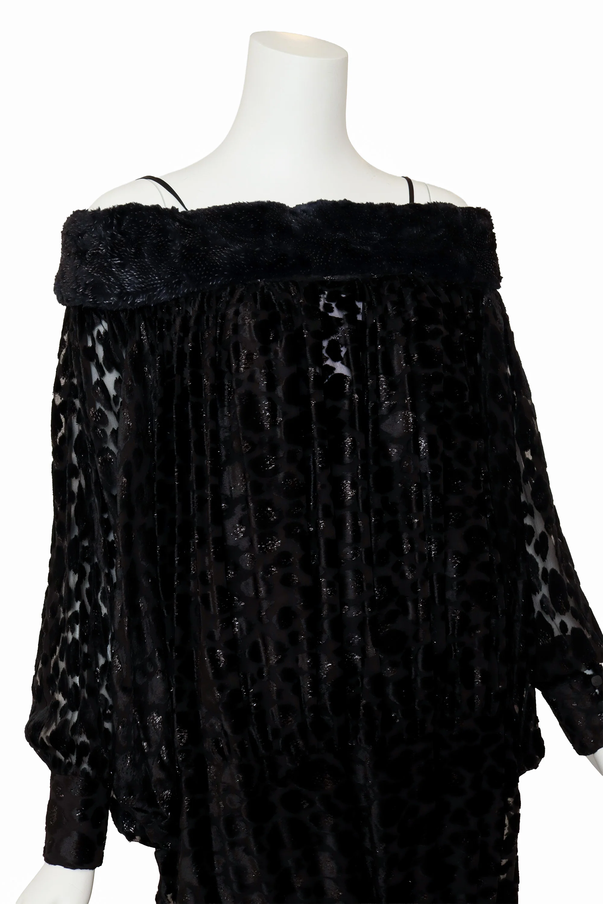 Fur-Trimmed Draped Barrel Dress - Image 2