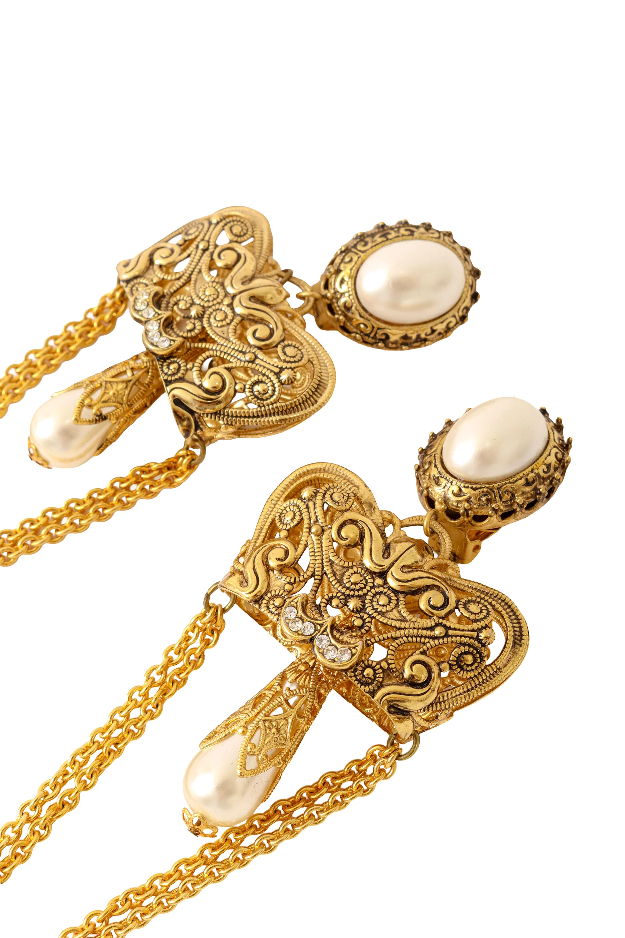 Filigree Chain Drop Pearl Earrings - Image 3