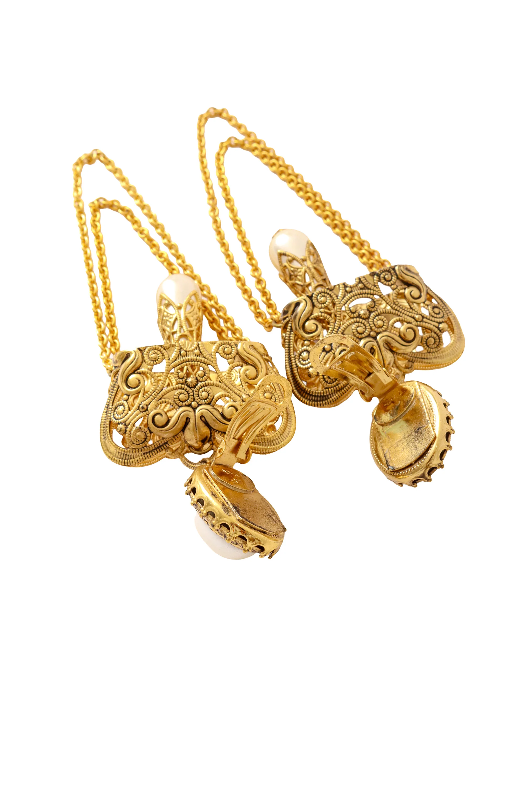 Filigree Chain Drop Pearl Earrings - Image 4