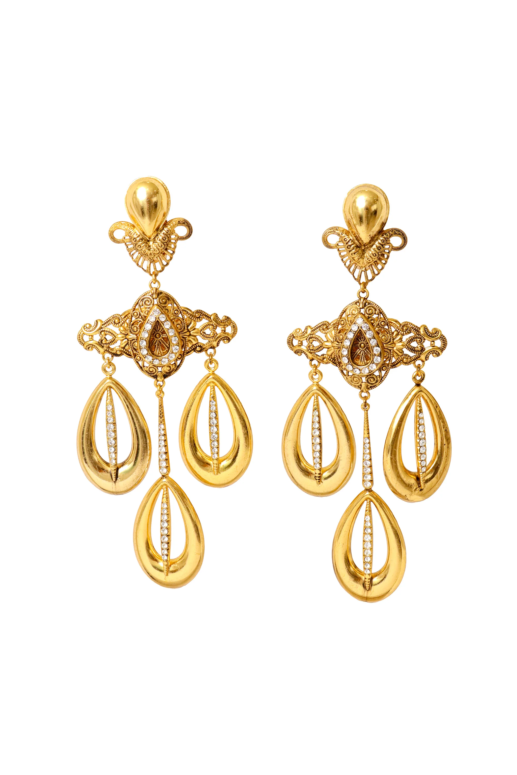 Filigree Cross Oval Drop Crystal Earrings