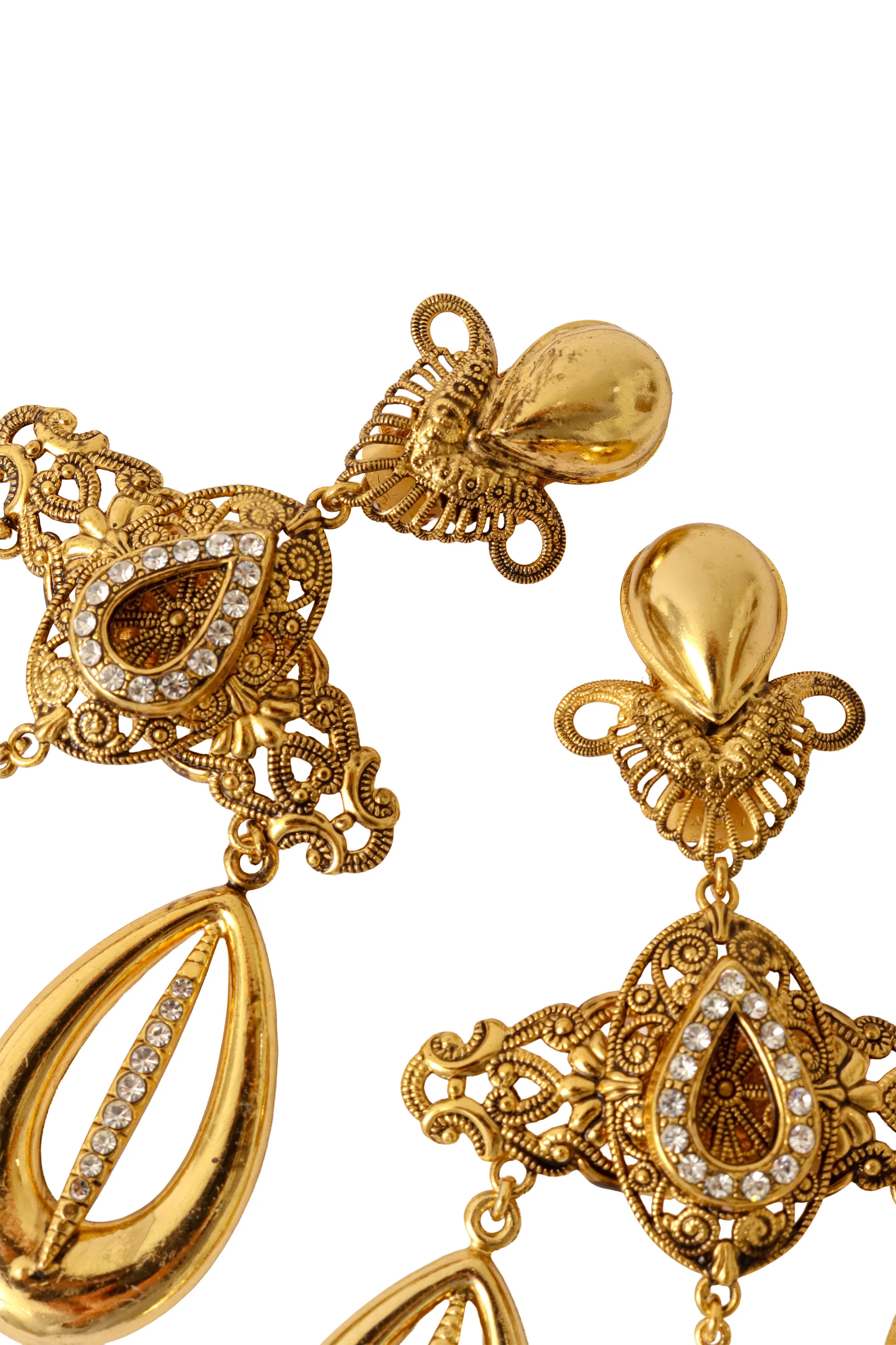 Filigree Cross Oval Drop Crystal Earrings - Image 4