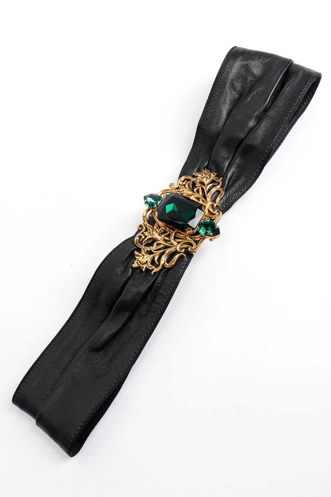 Filigree Emerald Crystal Leather Sash Belt - Image 4