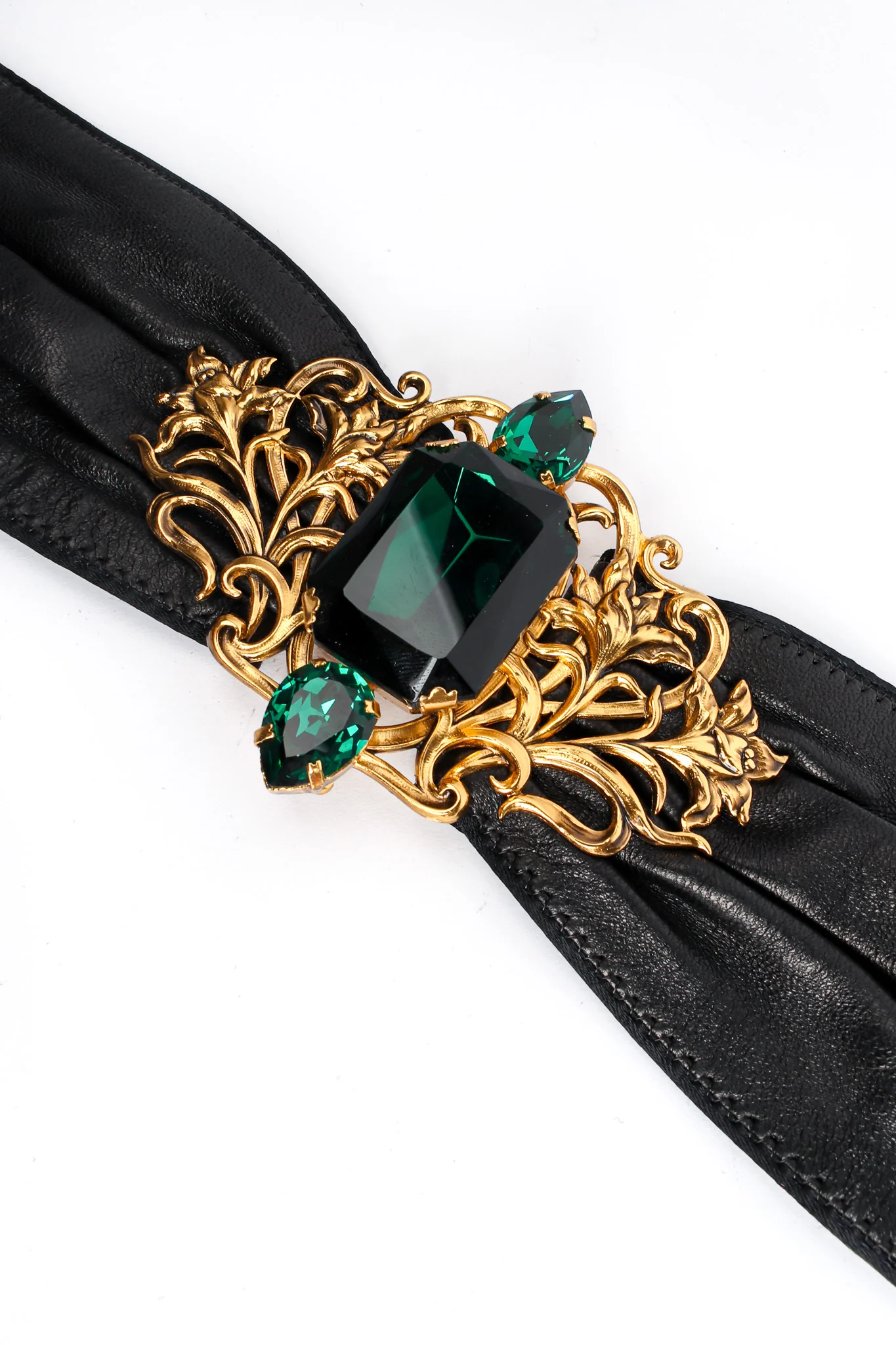 Filigree Emerald Crystal Leather Sash Belt - Image 6