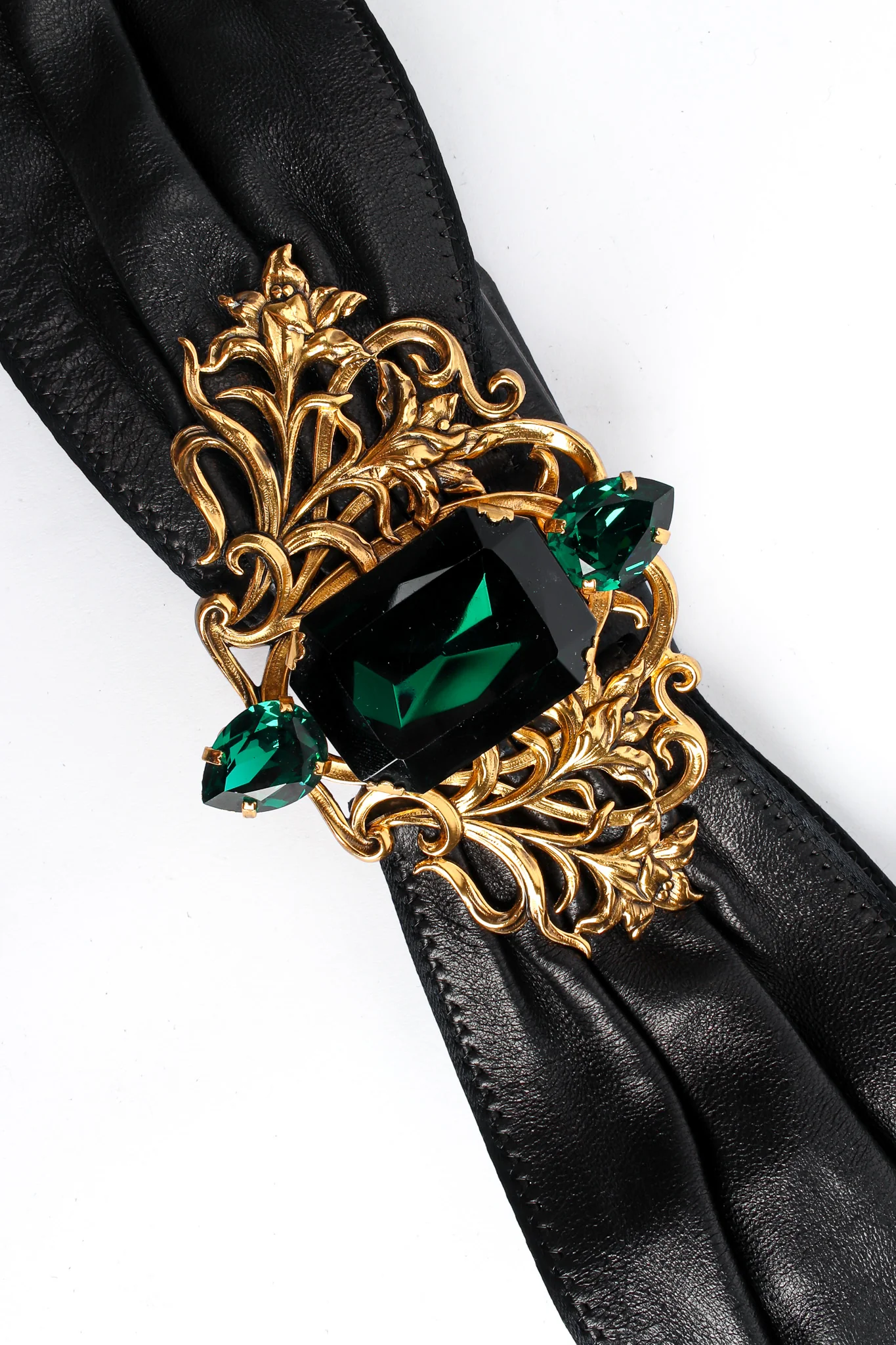 Filigree Emerald Crystal Leather Sash Belt - Image 8