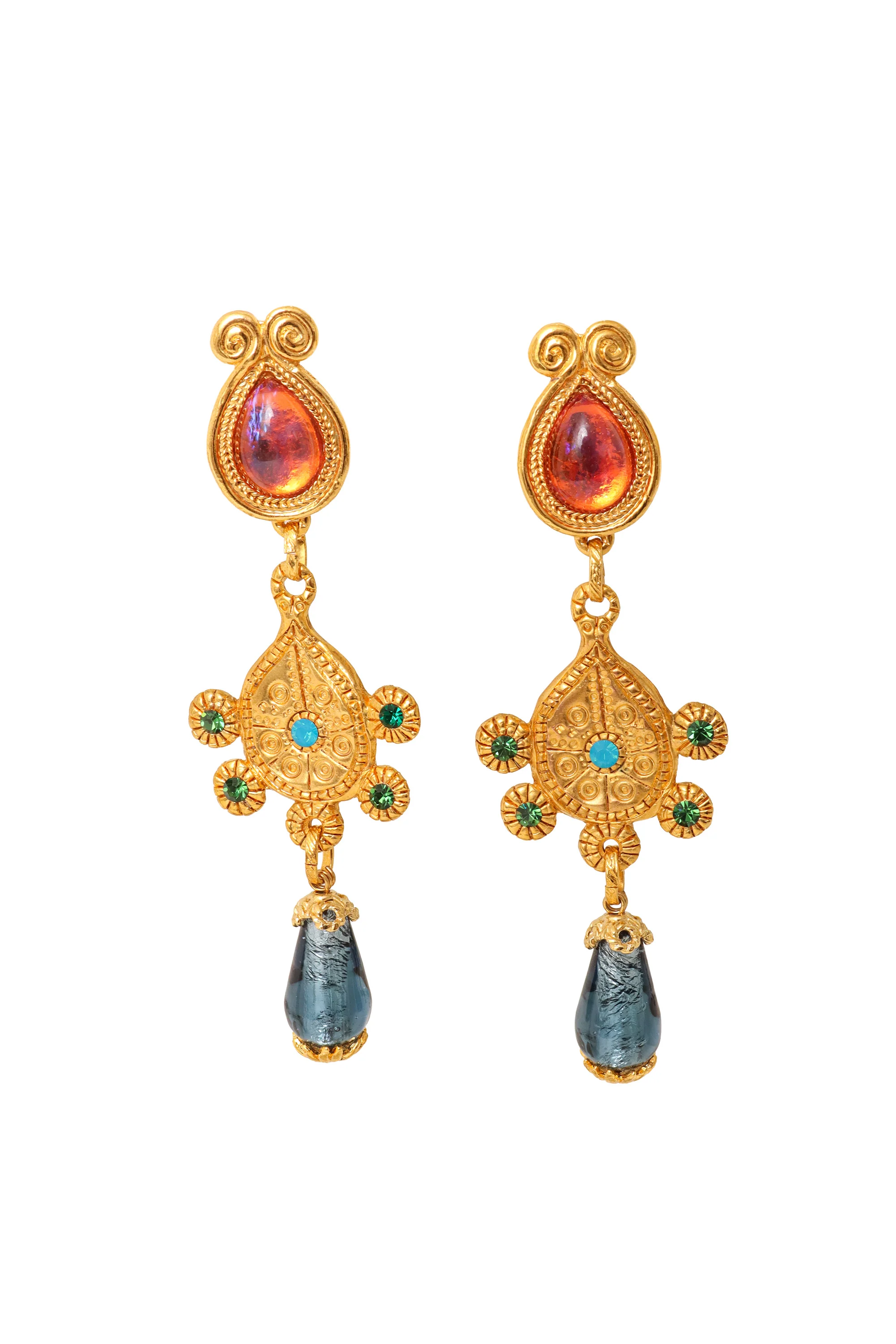 Filigree Medallion Glass Drop Earrings