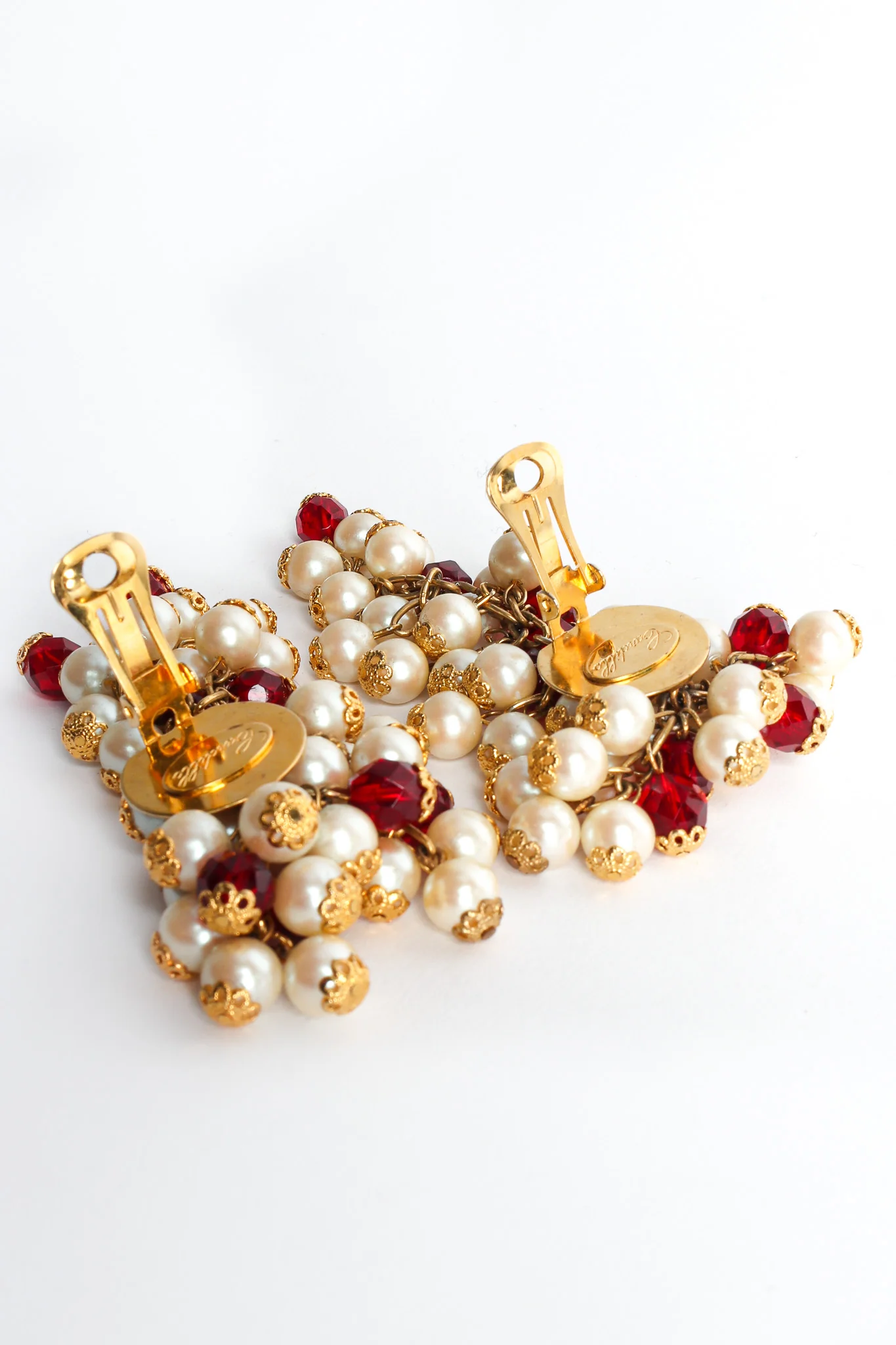 Filigree Pearl & Crystal Cluster Earrings - Image 6