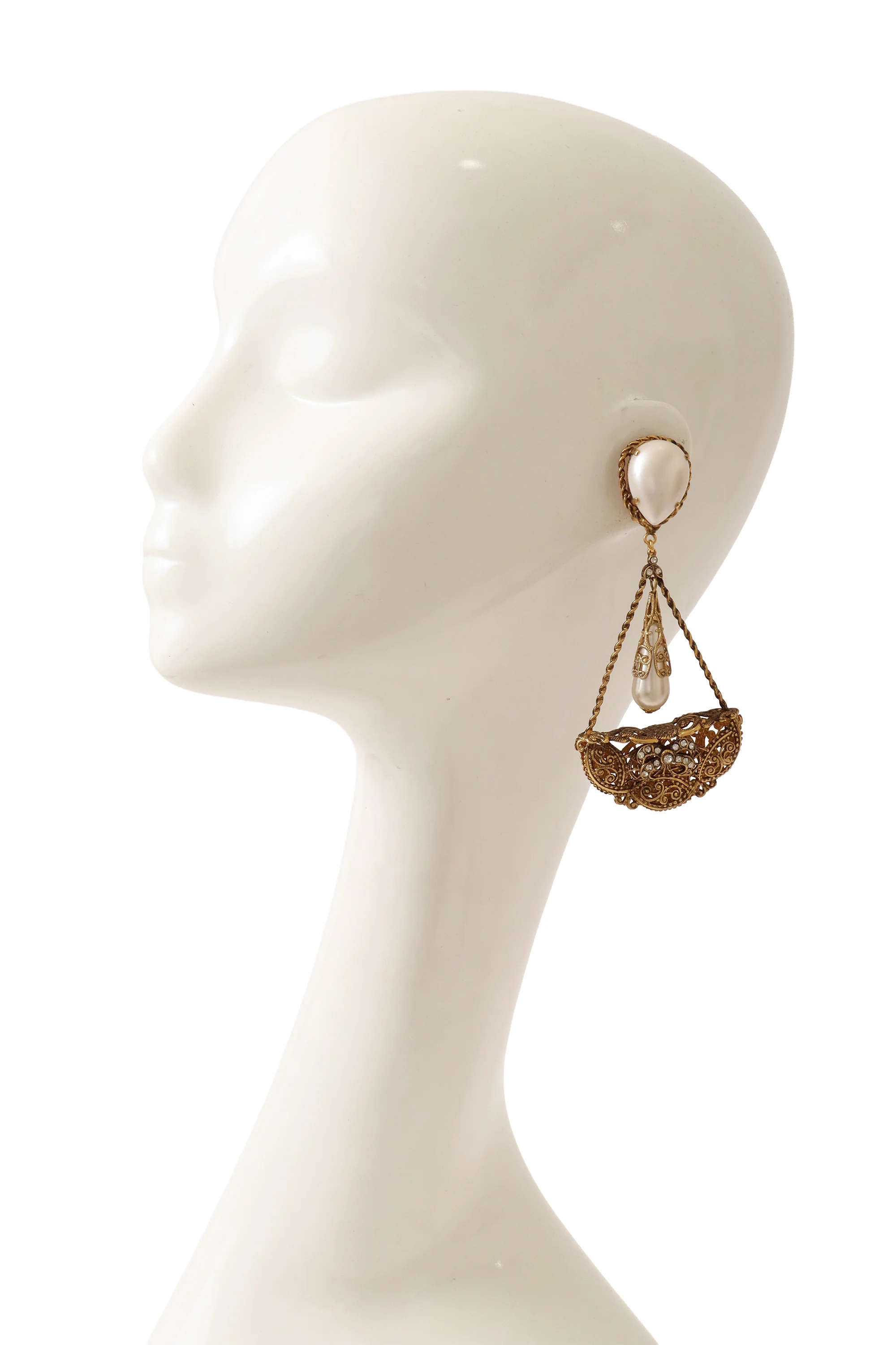 Filigree Pearl Drop Pendulum Earrings - Image 2
