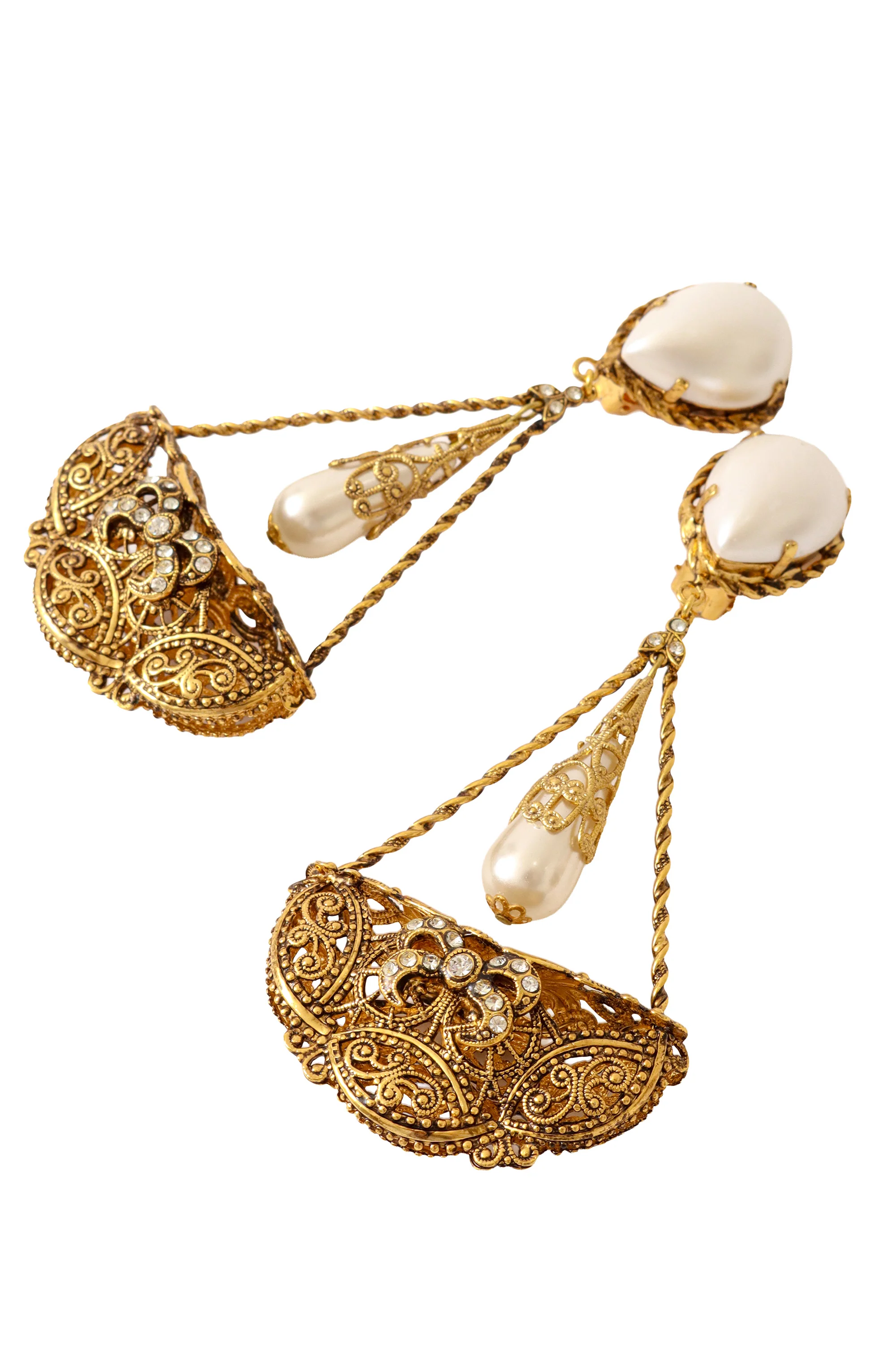Filigree Pearl Drop Pendulum Earrings - Image 3