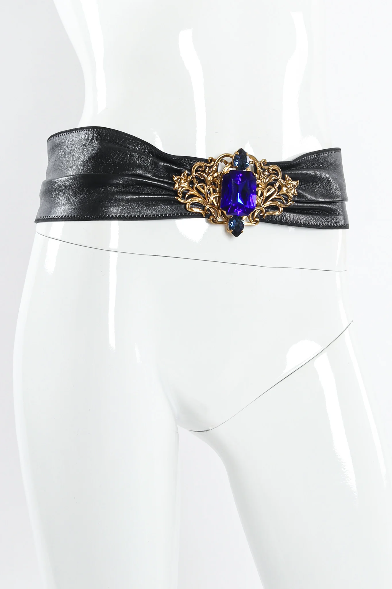 Filigree Sapphire Crystal Leather Sash Belt - Image 3