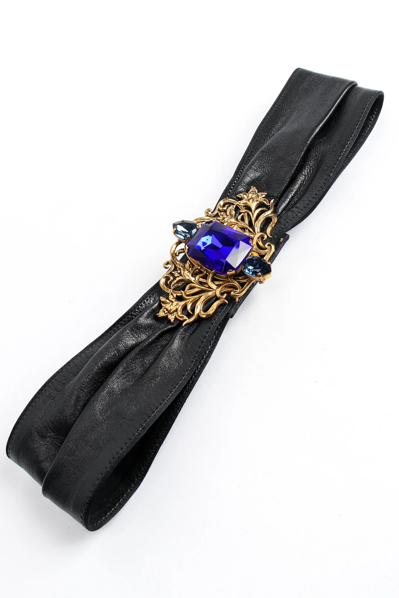 Filigree Sapphire Crystal Leather Sash Belt - Image 4
