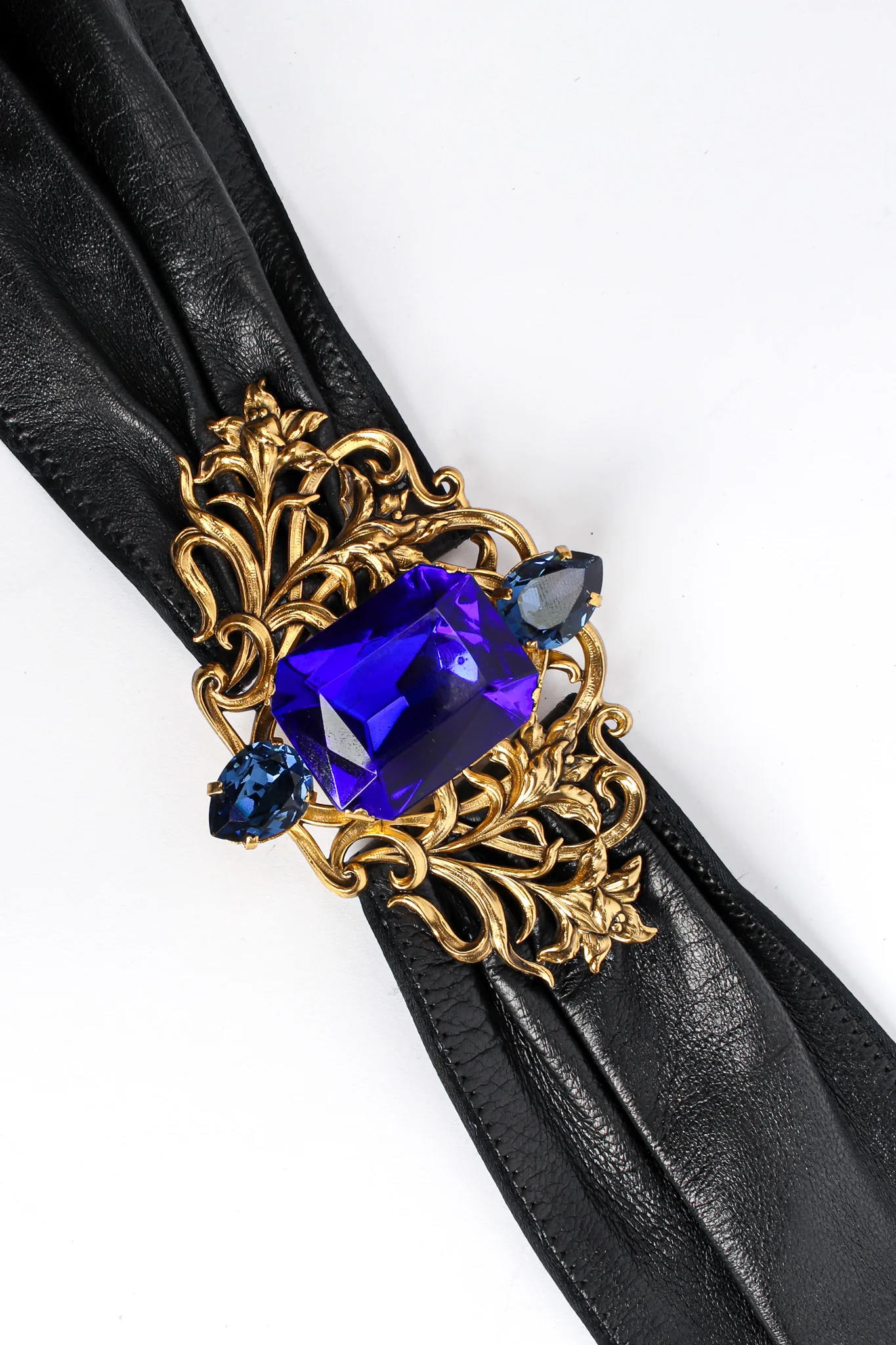 Filigree Sapphire Crystal Leather Sash Belt - Image 6