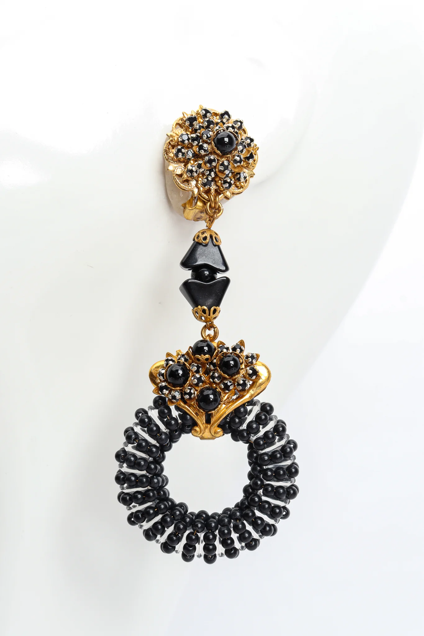 Filigree Stone Cluster Drop Hoop Earrings - Image 3