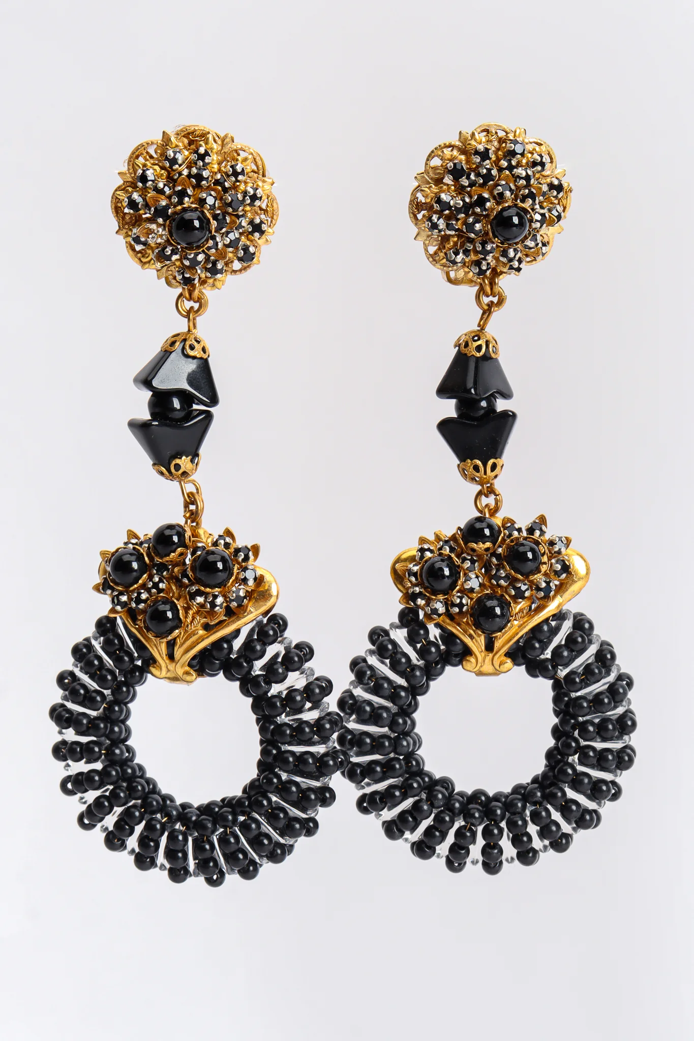 Filigree Stone Cluster Drop Hoop Earrings - Image 4