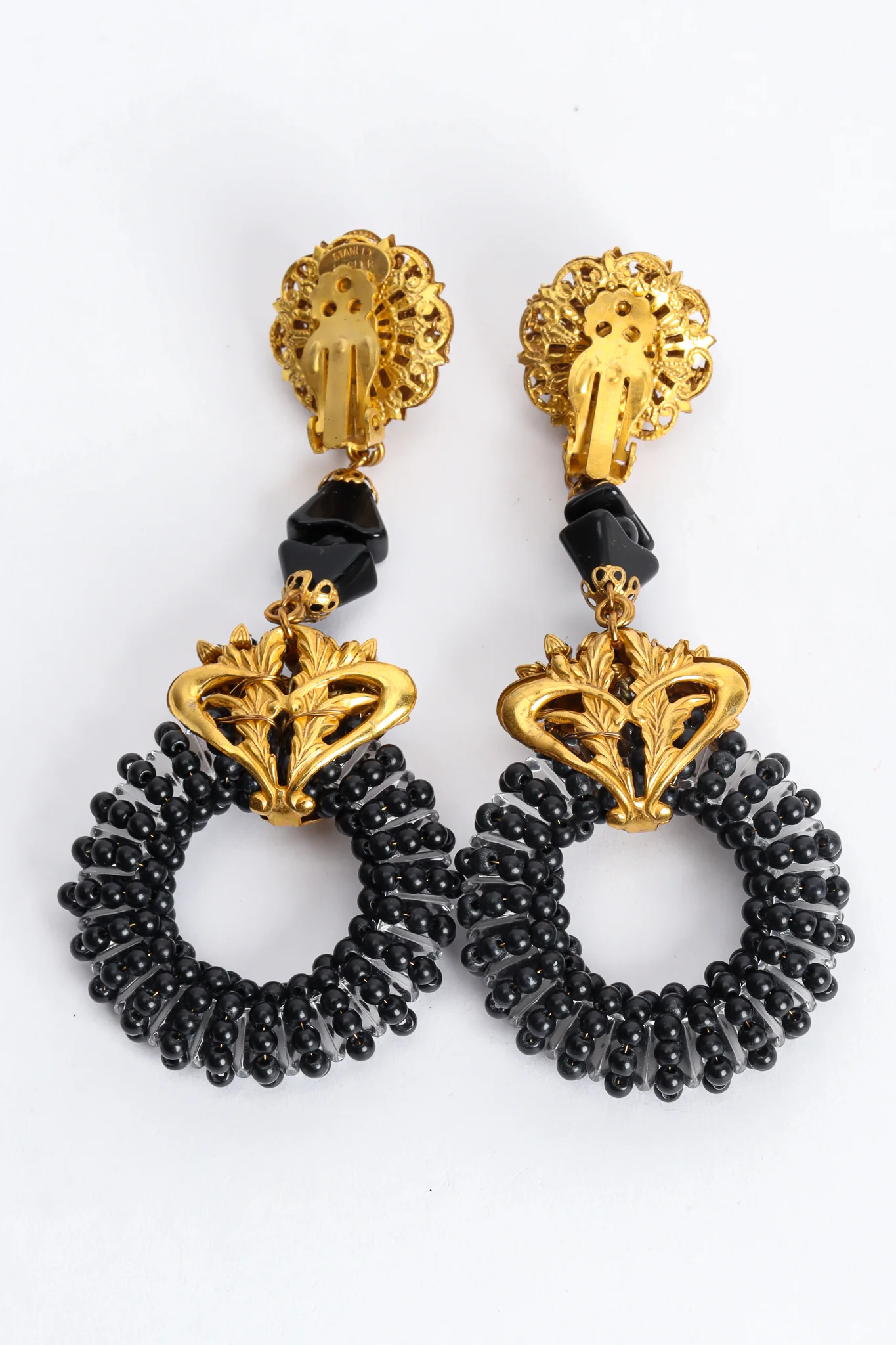 Filigree Stone Cluster Drop Hoop Earrings - Image 5
