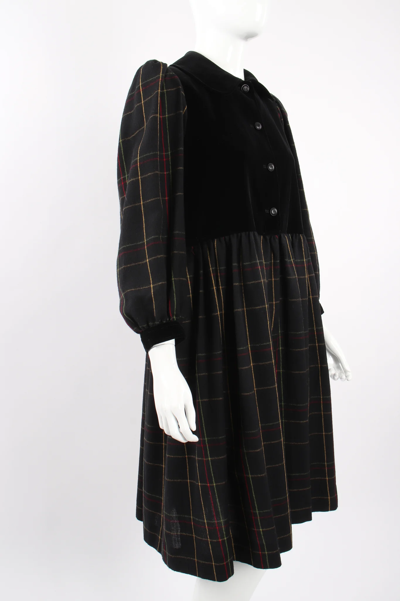 Flannel Checked Velvet Bodice Dress