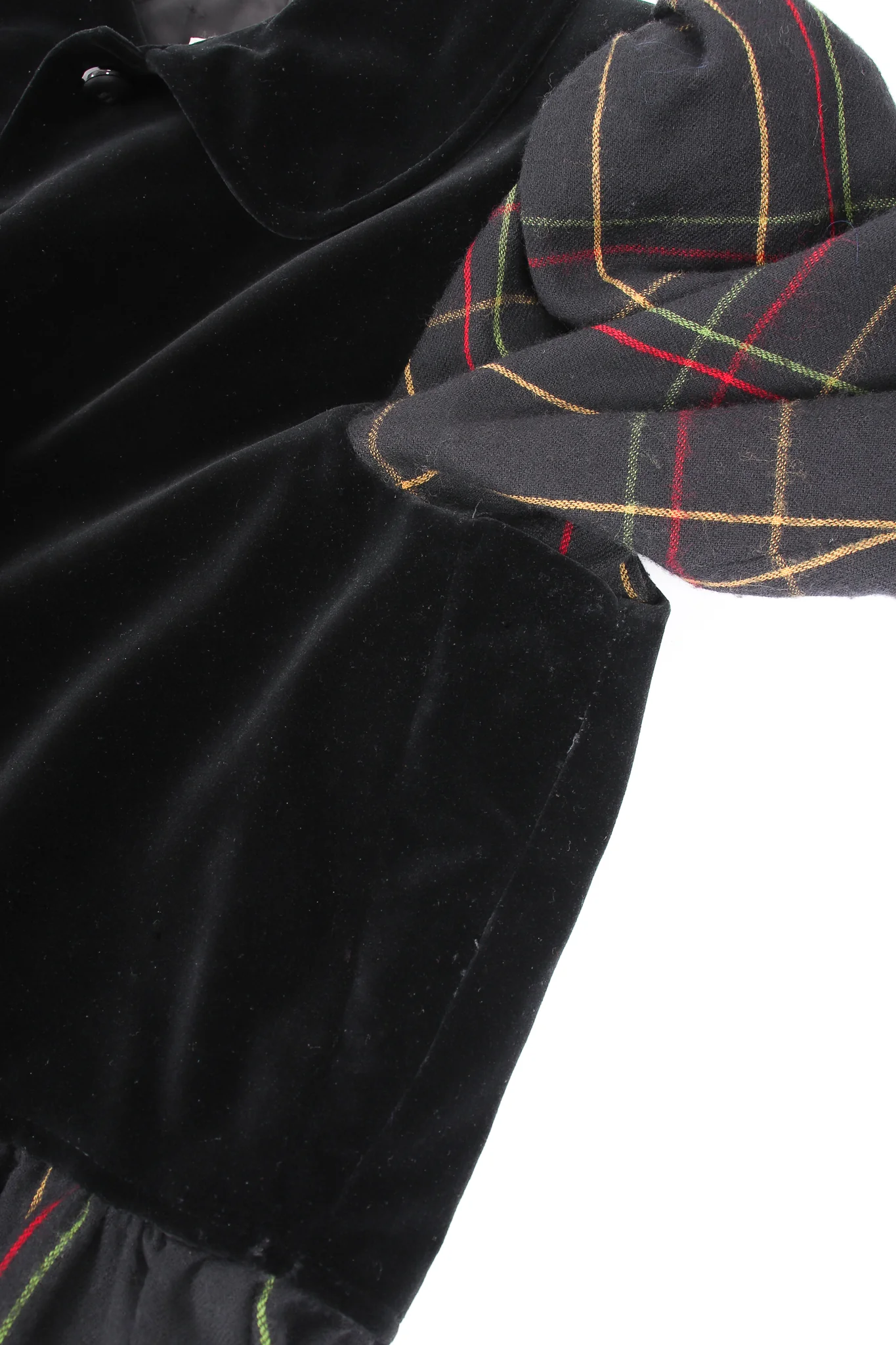 Flannel Checked Velvet Bodice Dress - Image 14
