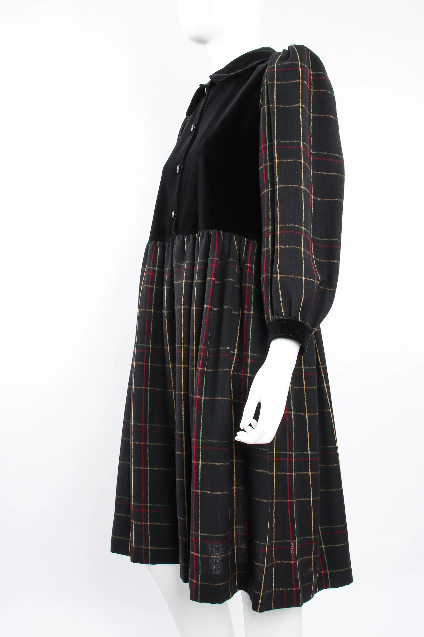 Flannel Checked Velvet Bodice Dress - Image 3