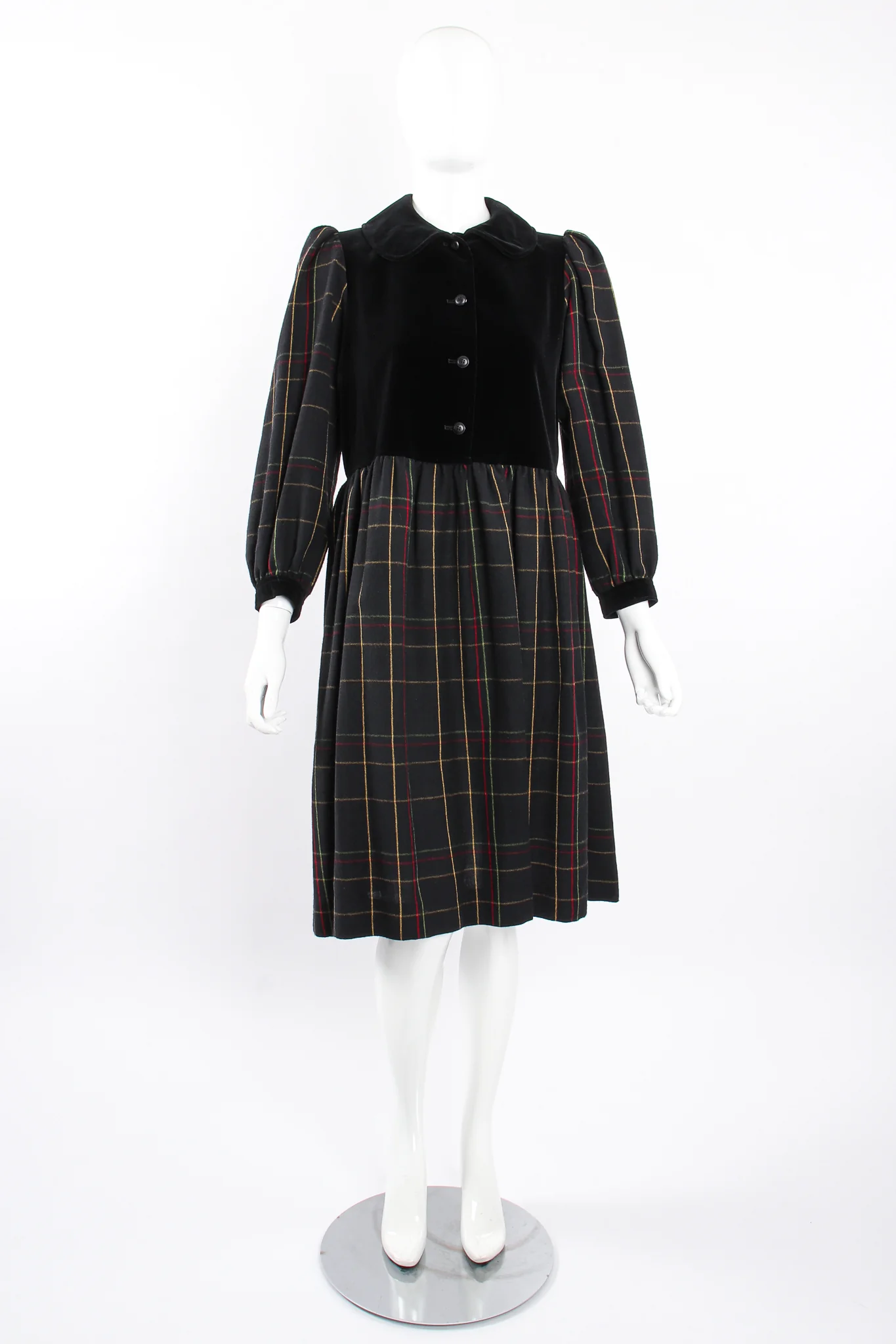 Flannel Checked Velvet Bodice Dress - Image 4
