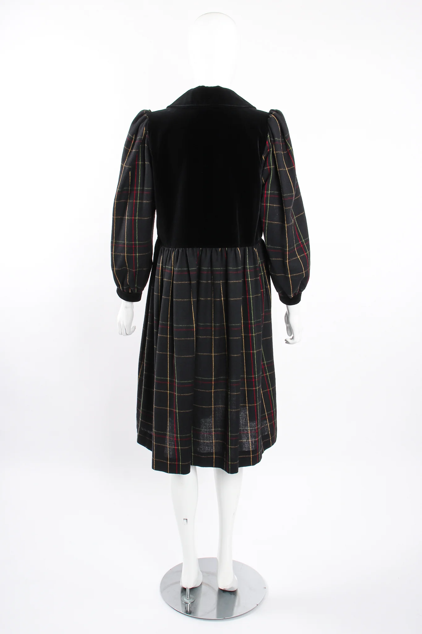 Flannel Checked Velvet Bodice Dress - Image 6