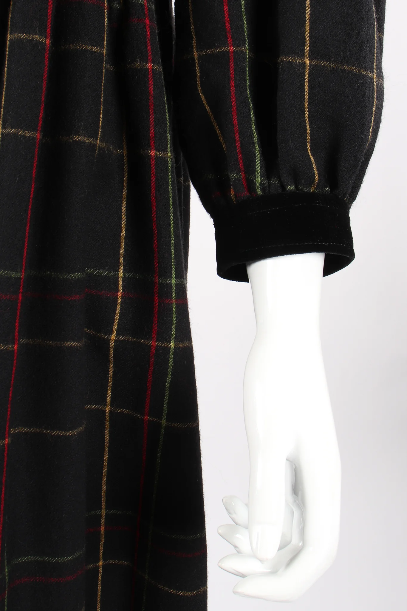 Flannel Checked Velvet Bodice Dress - Image 8