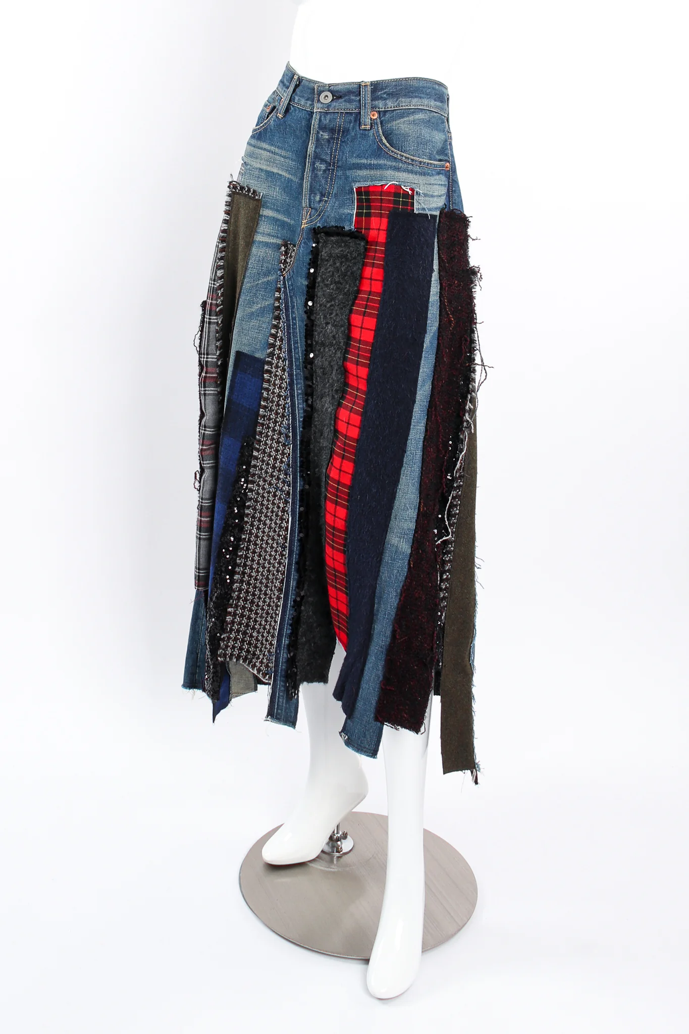 Flannel Patchwork Denim Grunge Skirt