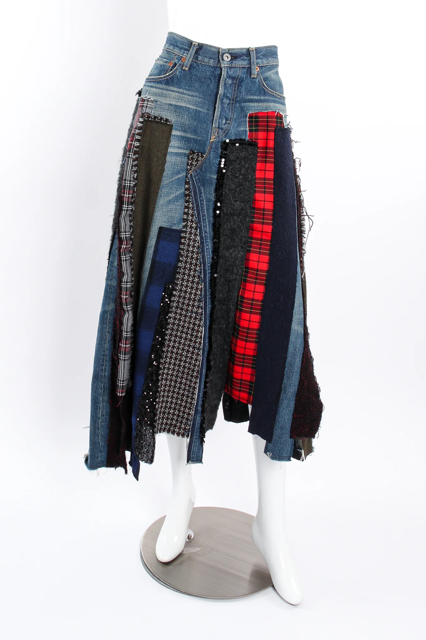 Flannel Patchwork Denim Grunge Skirt - Image 2