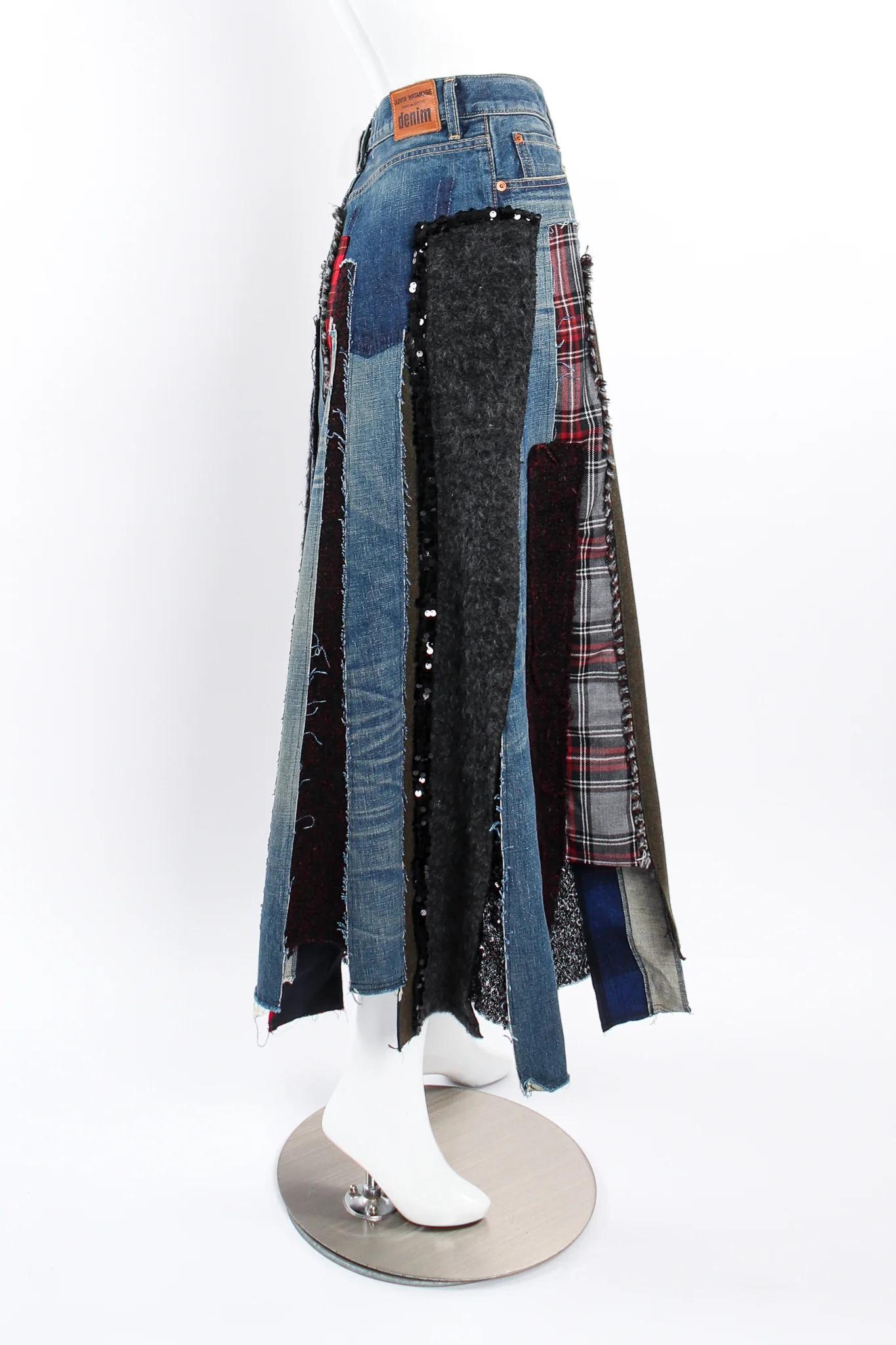 Flannel Patchwork Denim Grunge Skirt - Image 3
