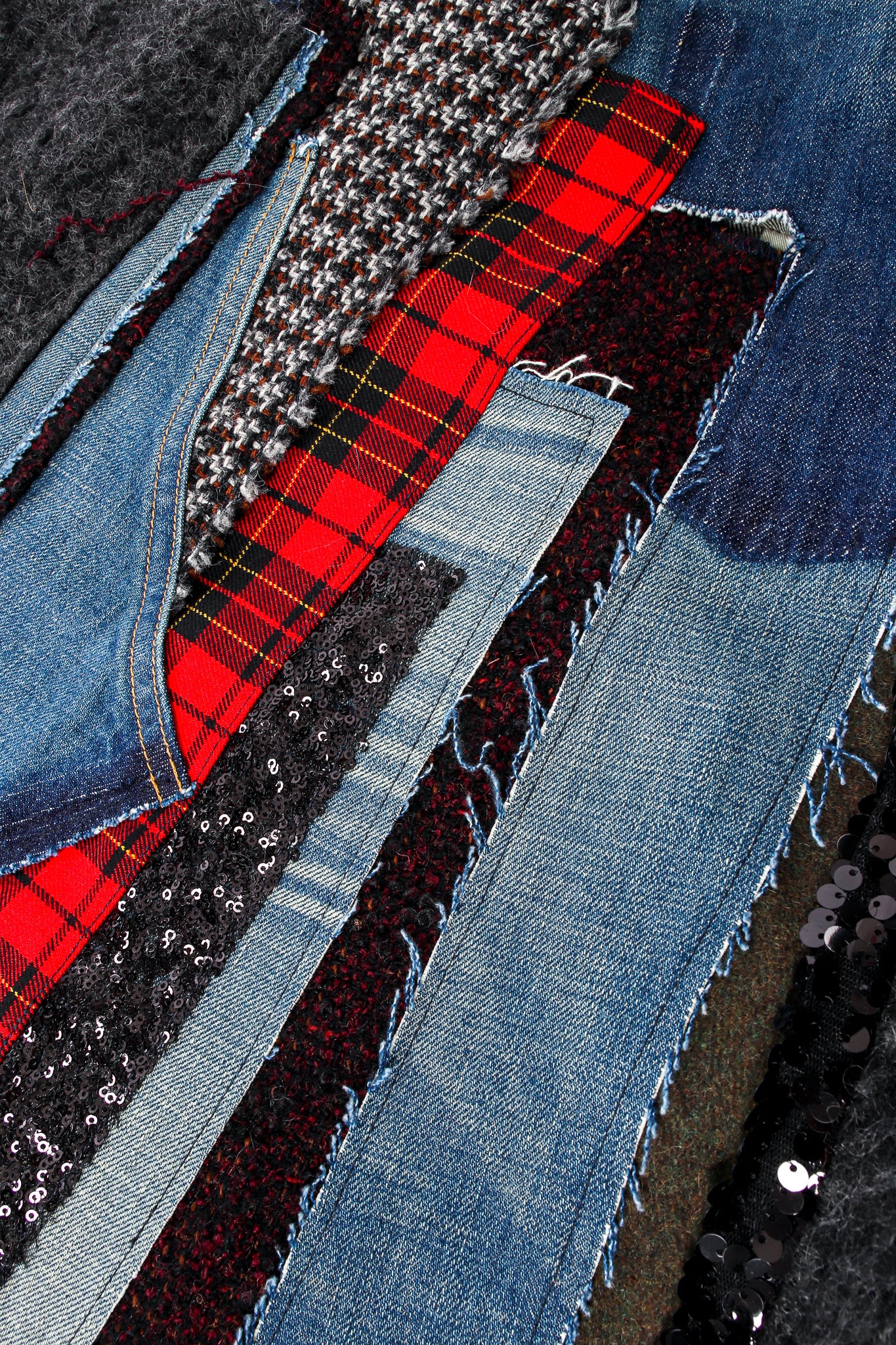 Flannel Patchwork Denim Grunge Skirt - Image 5
