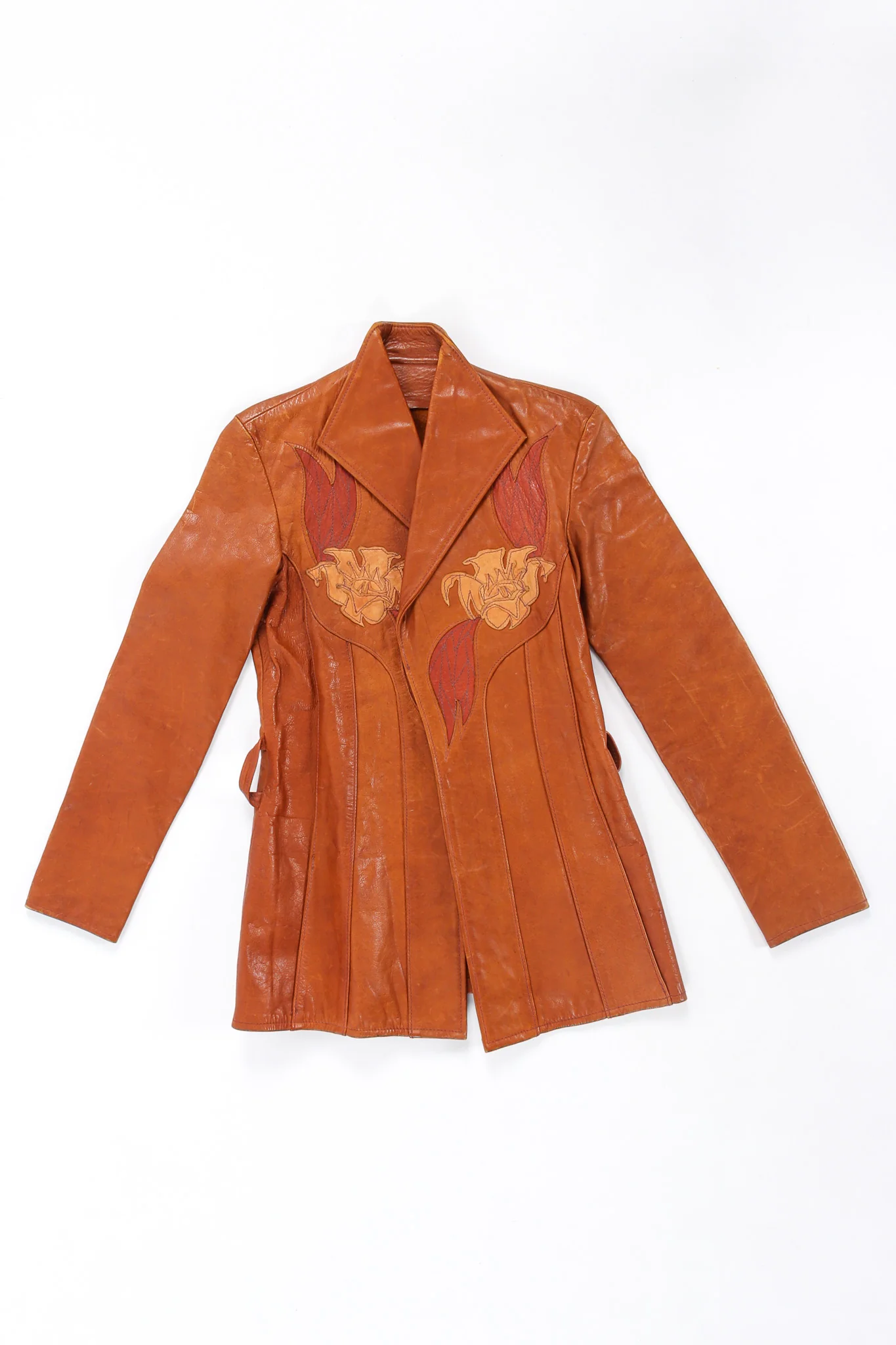 Floral Appliqué Leather Jacket - Image 2