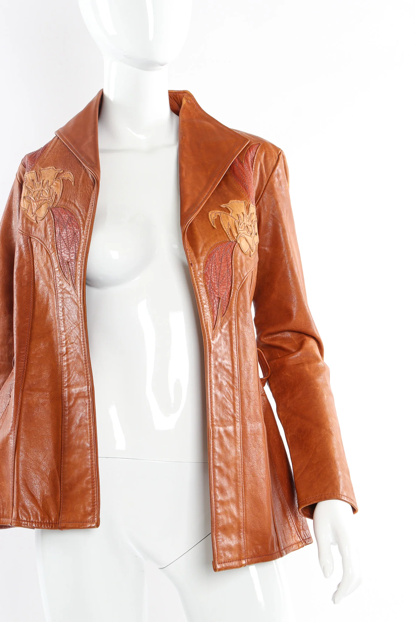 Floral Appliqué Leather Jacket - Image 4
