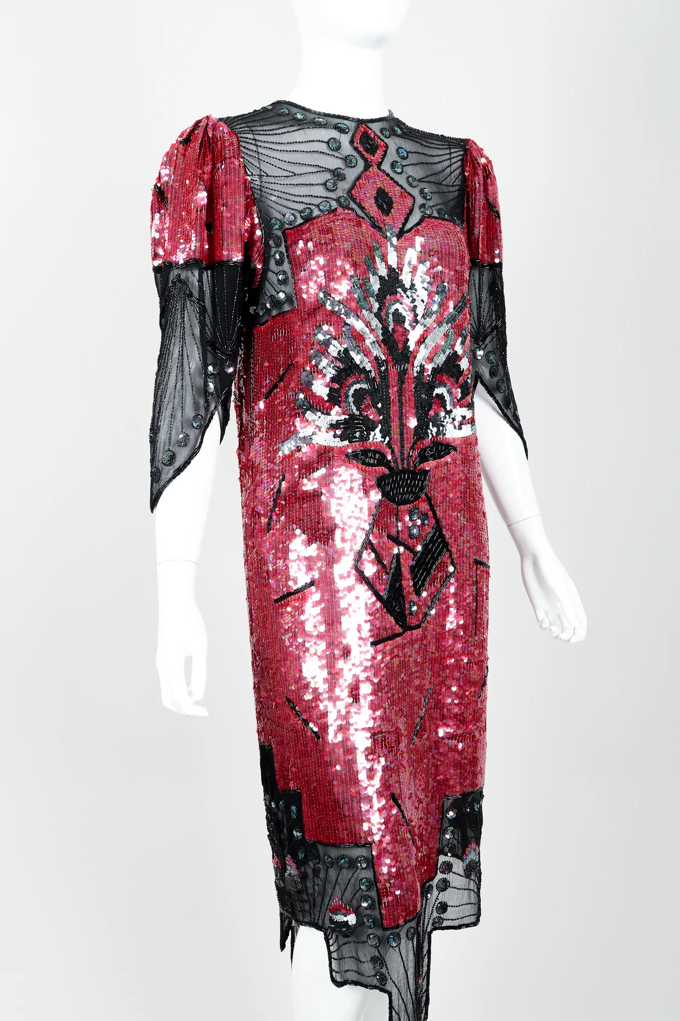 Sheer Sequin Deco Cocktail Dress