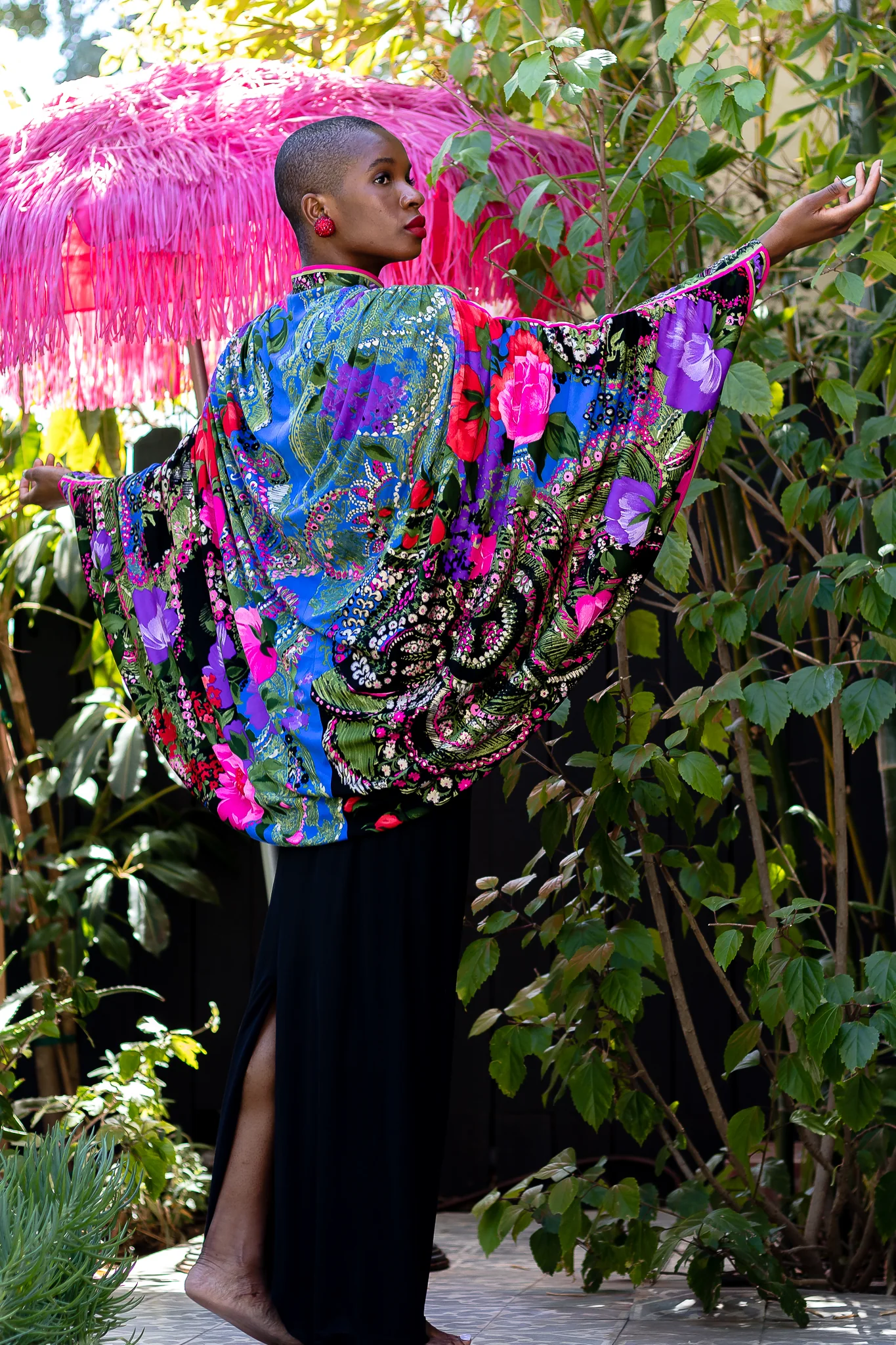 Floral Batwing Cape Gown - Image 6