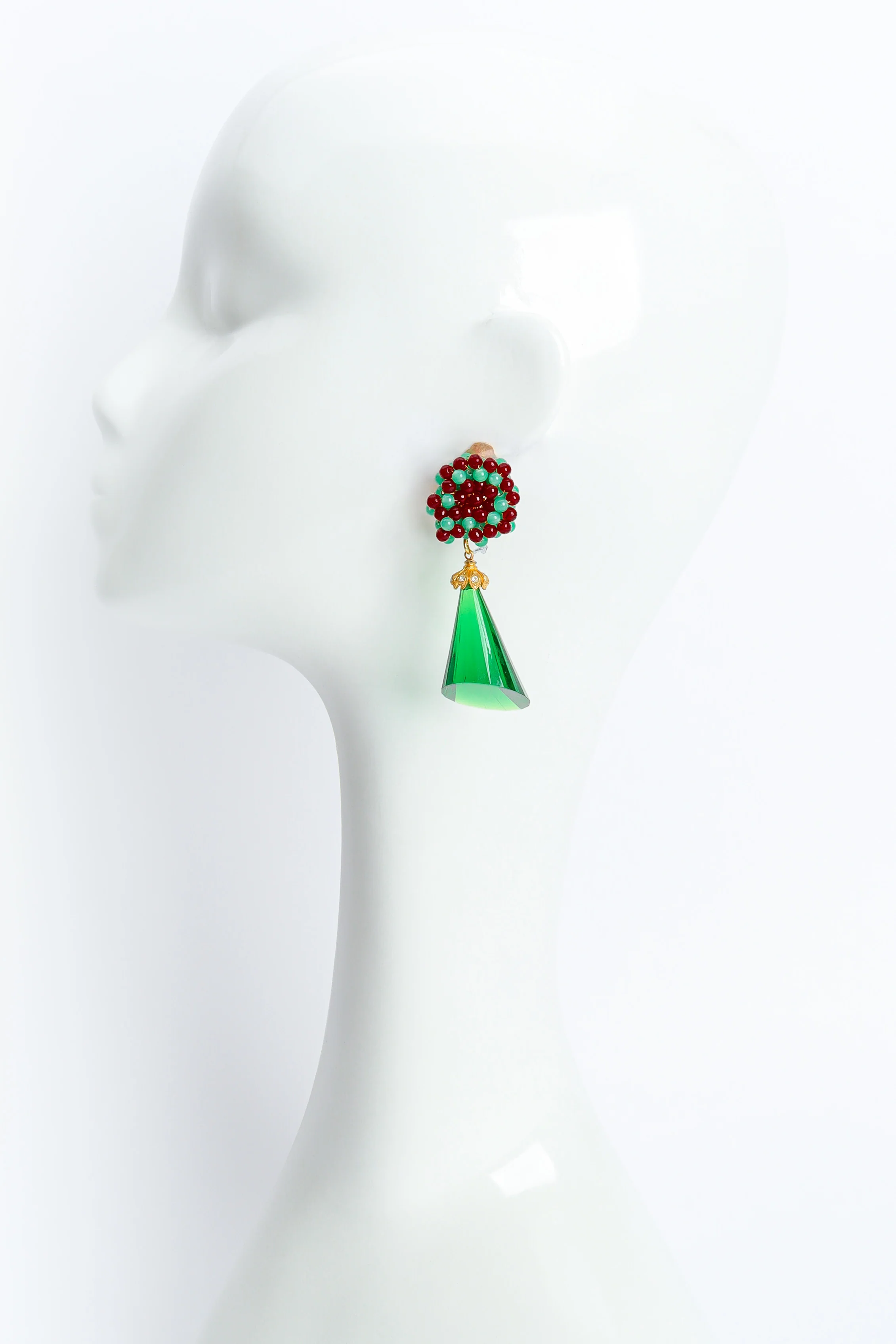Floral Bead Chunky Emerald Earrings