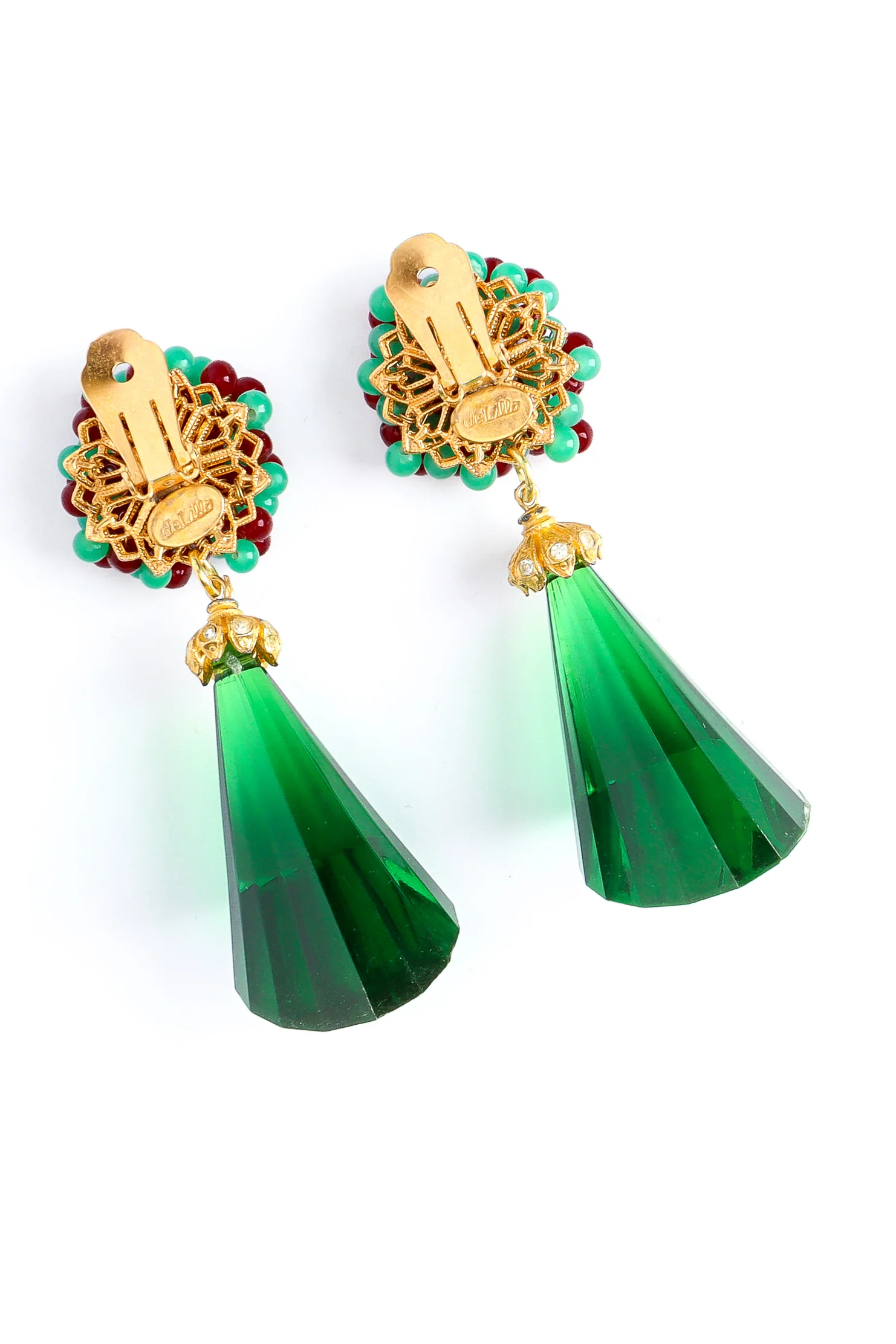 Floral Bead Chunky Emerald Earrings - Image 3