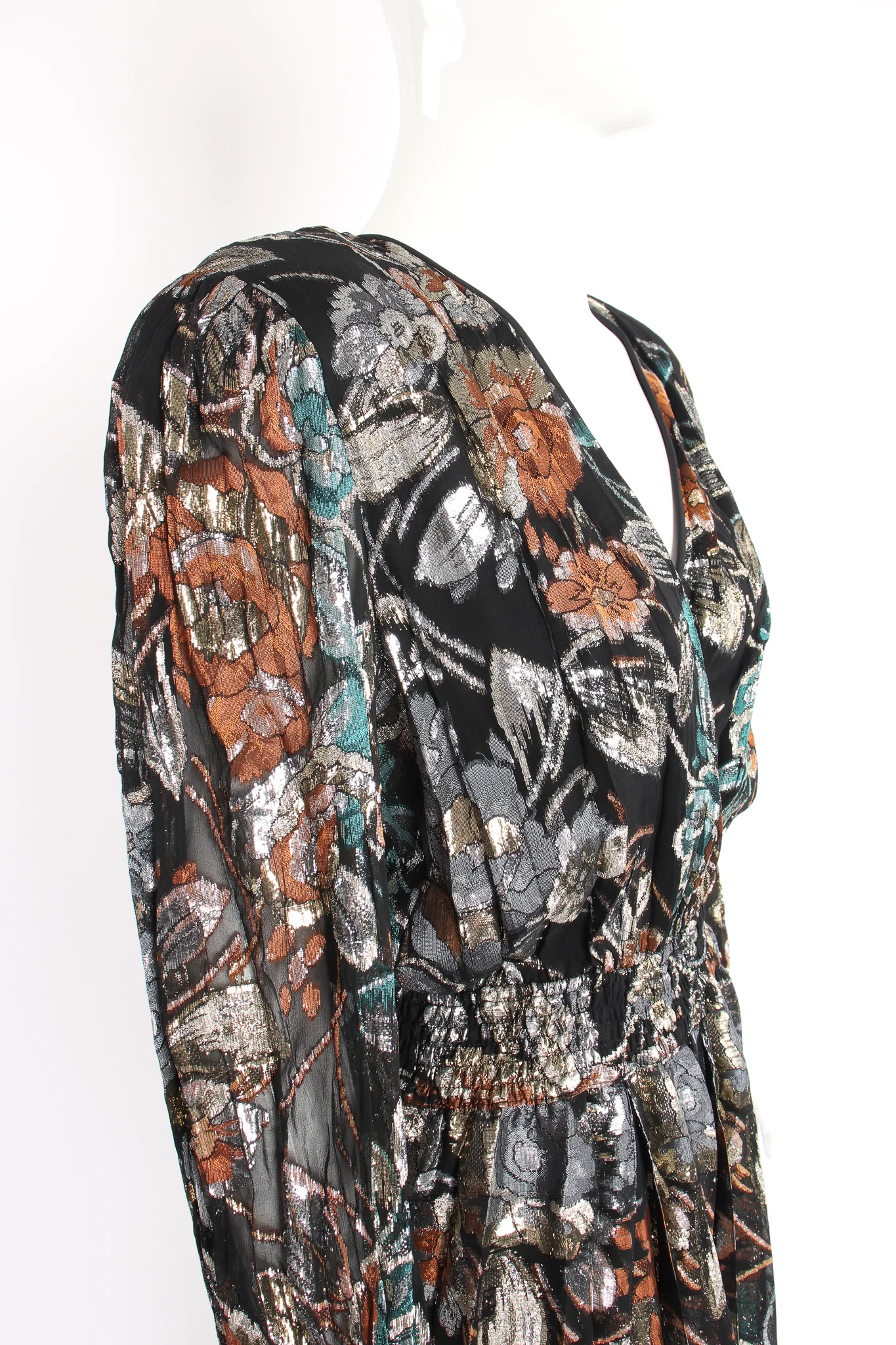 Floral Brocade Chiffon Dress - Image 3