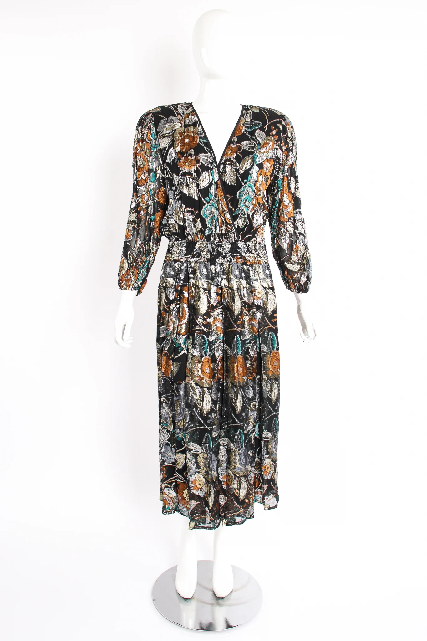 Floral Brocade Chiffon Dress - Image 4