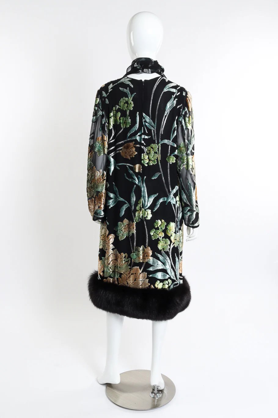 Floral Burnout Fur Trim Dress - Image 3