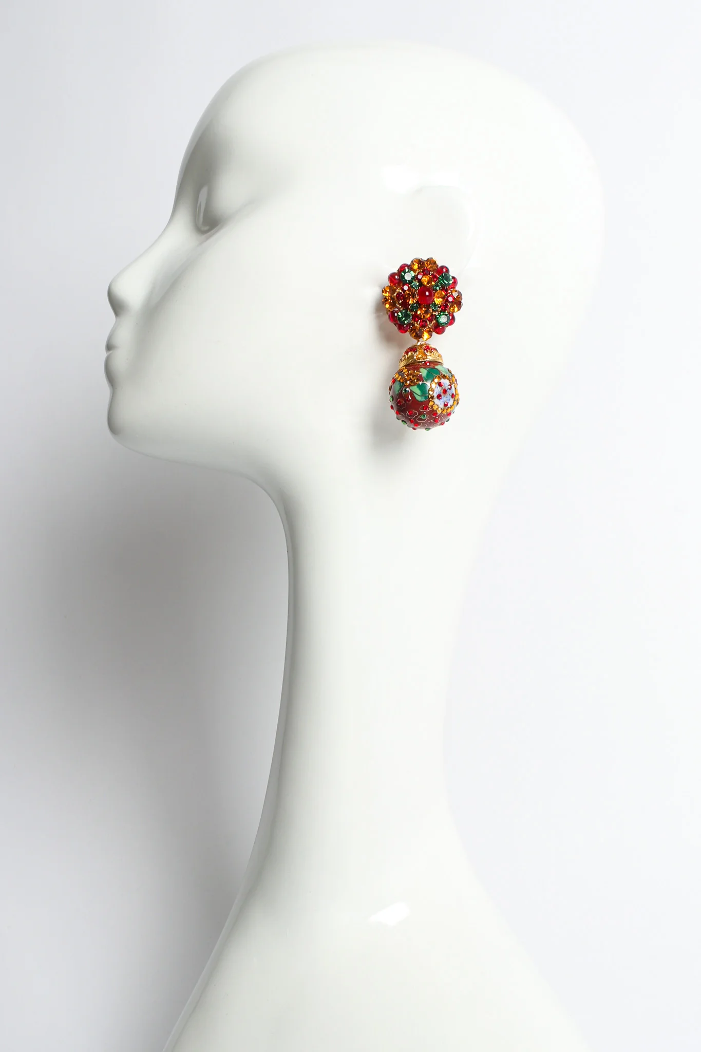 Floral Cloisonné Rhinestone Earrings - Image 2