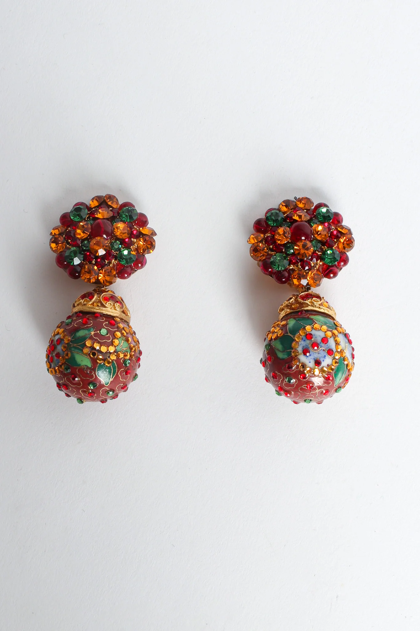 Floral Cloisonné Rhinestone Earrings - Image 3
