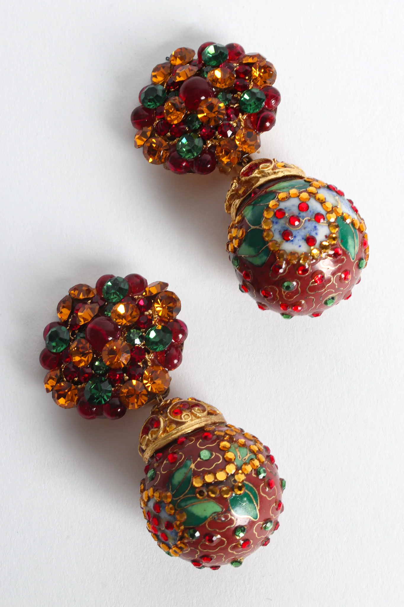 Floral Cloisonné Rhinestone Earrings - Image 5