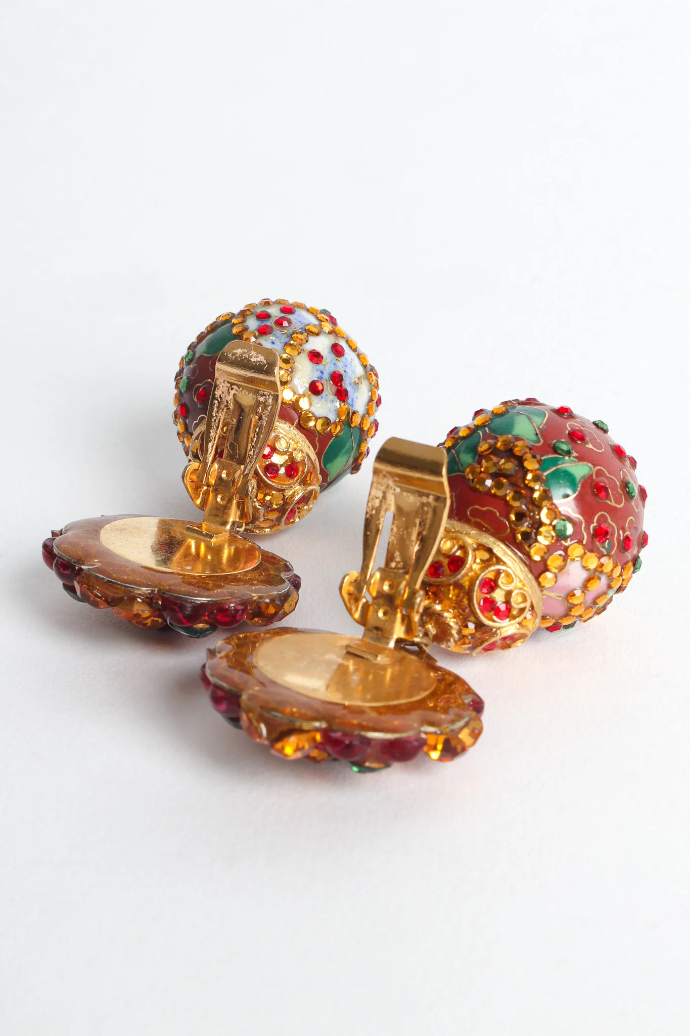 Floral Cloisonné Rhinestone Earrings - Image 8